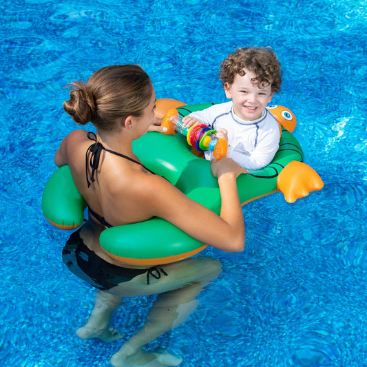 Turtle Baby and Mom Inflatable Swimming Pool Seat - 40" - Green