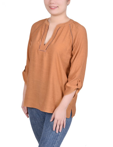Raglan Sleeve Split Neck Blouse