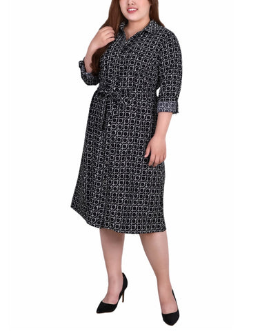 Plus Size Long Sleeve Roll Tab Shirtdress