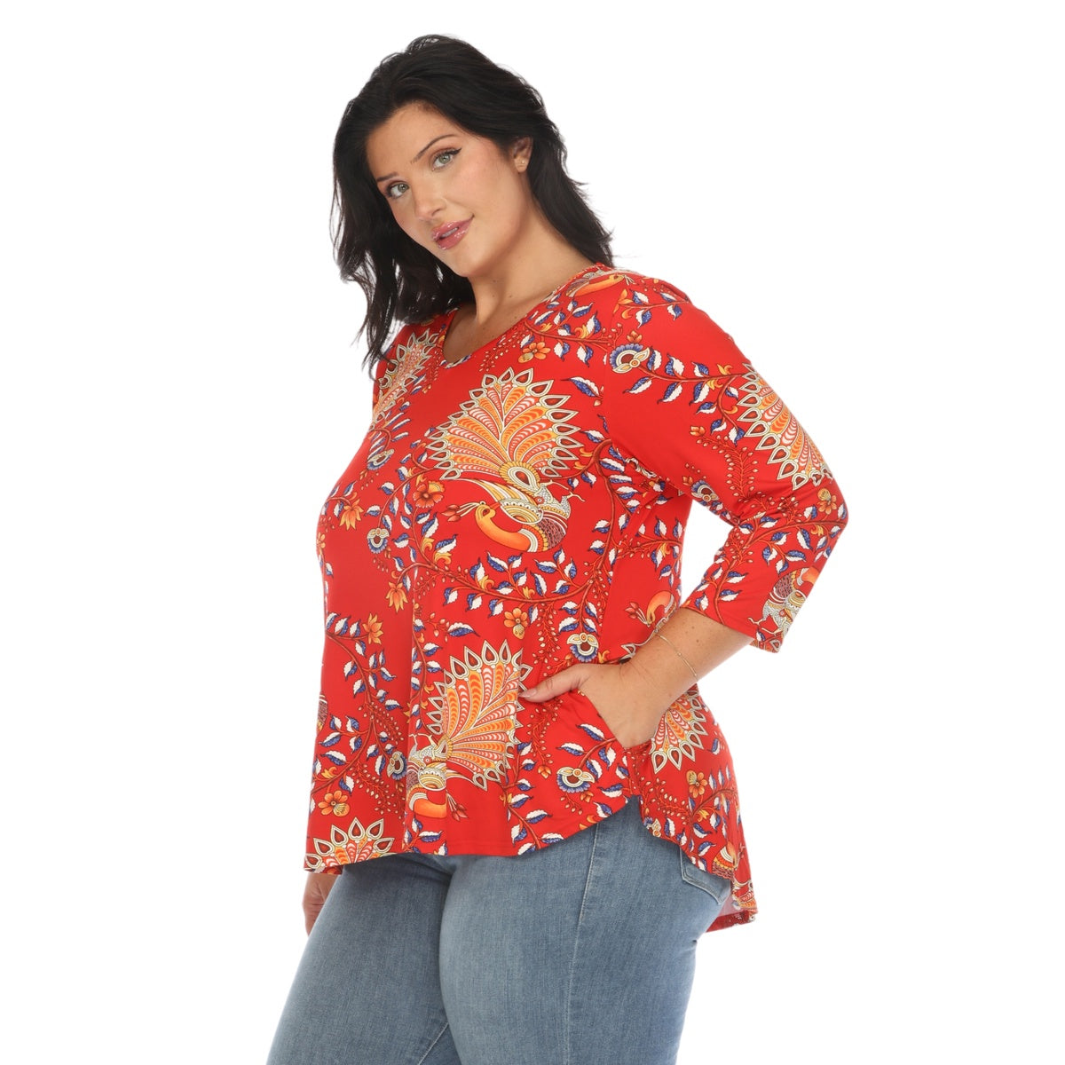  White Mark Plus Size Vibrant Boho Swing Top - 1X - Bonton