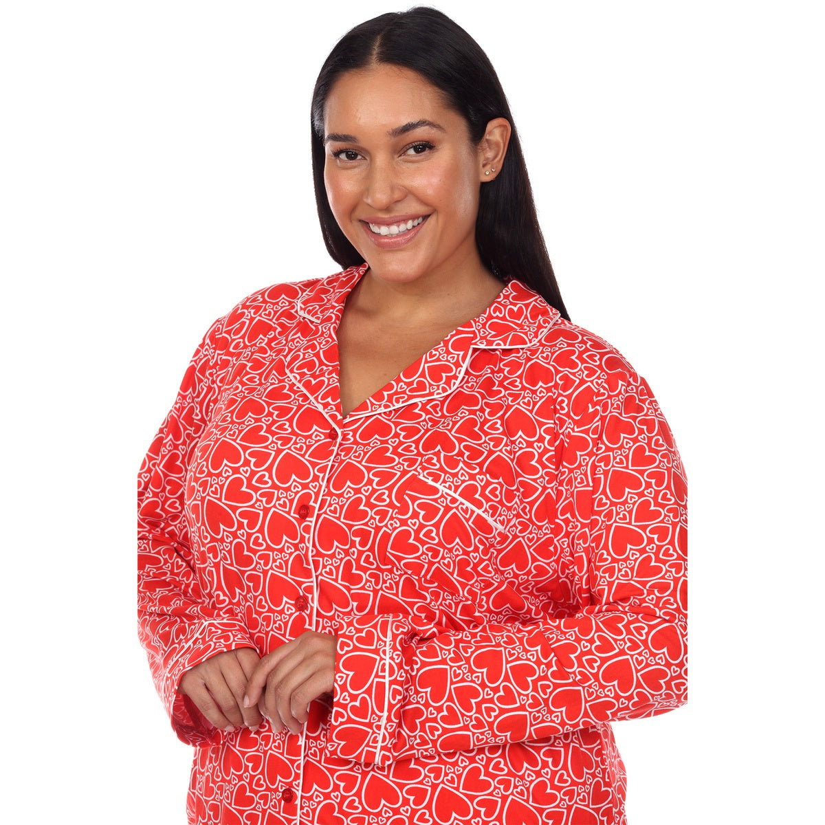  White Mark Plus Size Long Sleeve Heart Print Pajama Set - 3X - Bonton