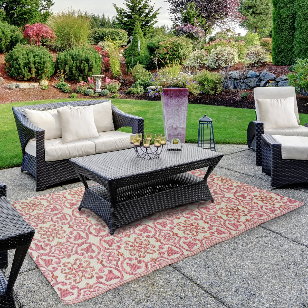  Northlight 4' X 6' Pink and Cream Floral Design Rectangular Outdoor Area Rug - Pink and Cream Floral - Bonton