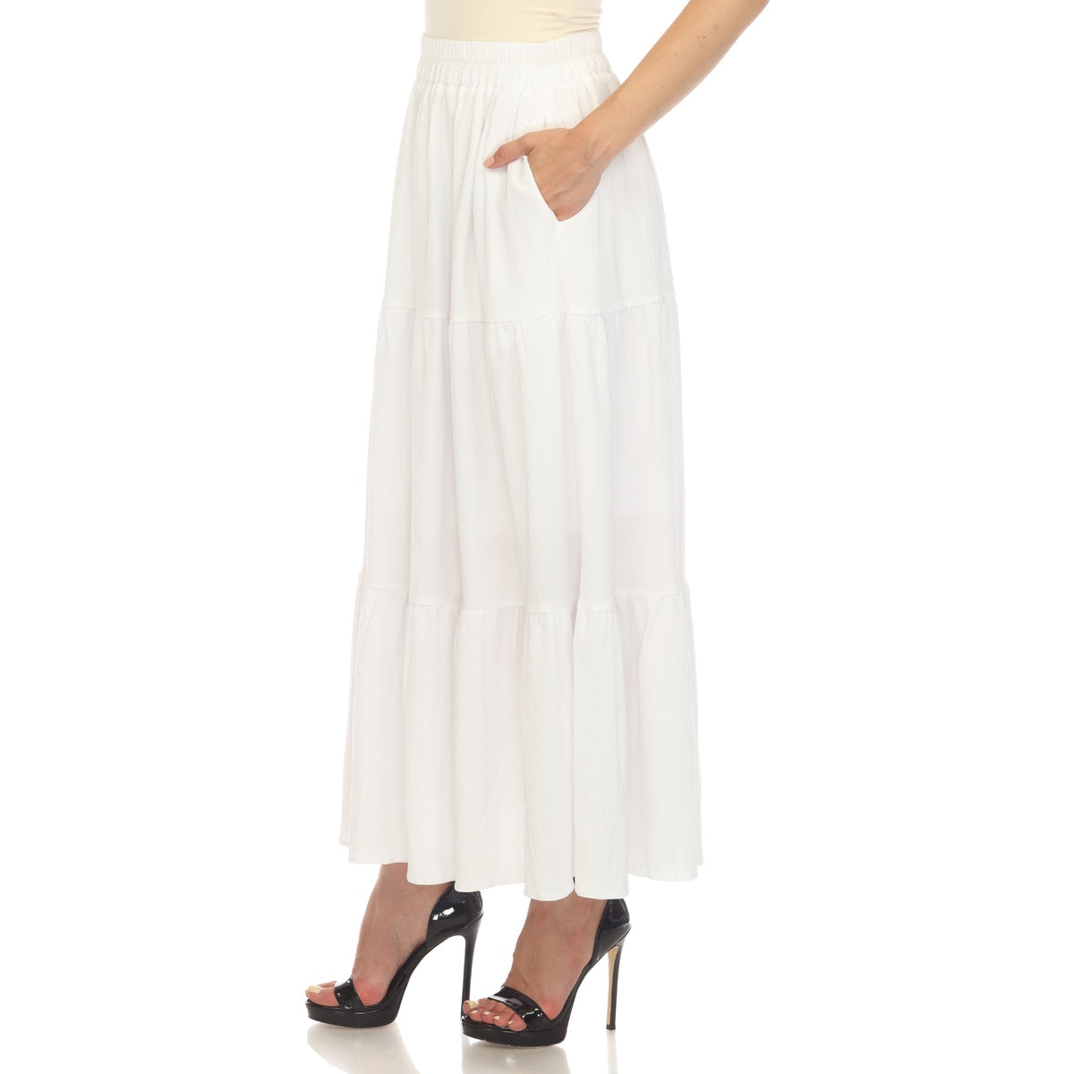  White Mark Women's Pleated Tiered Maxi Skirt - M - Bonton