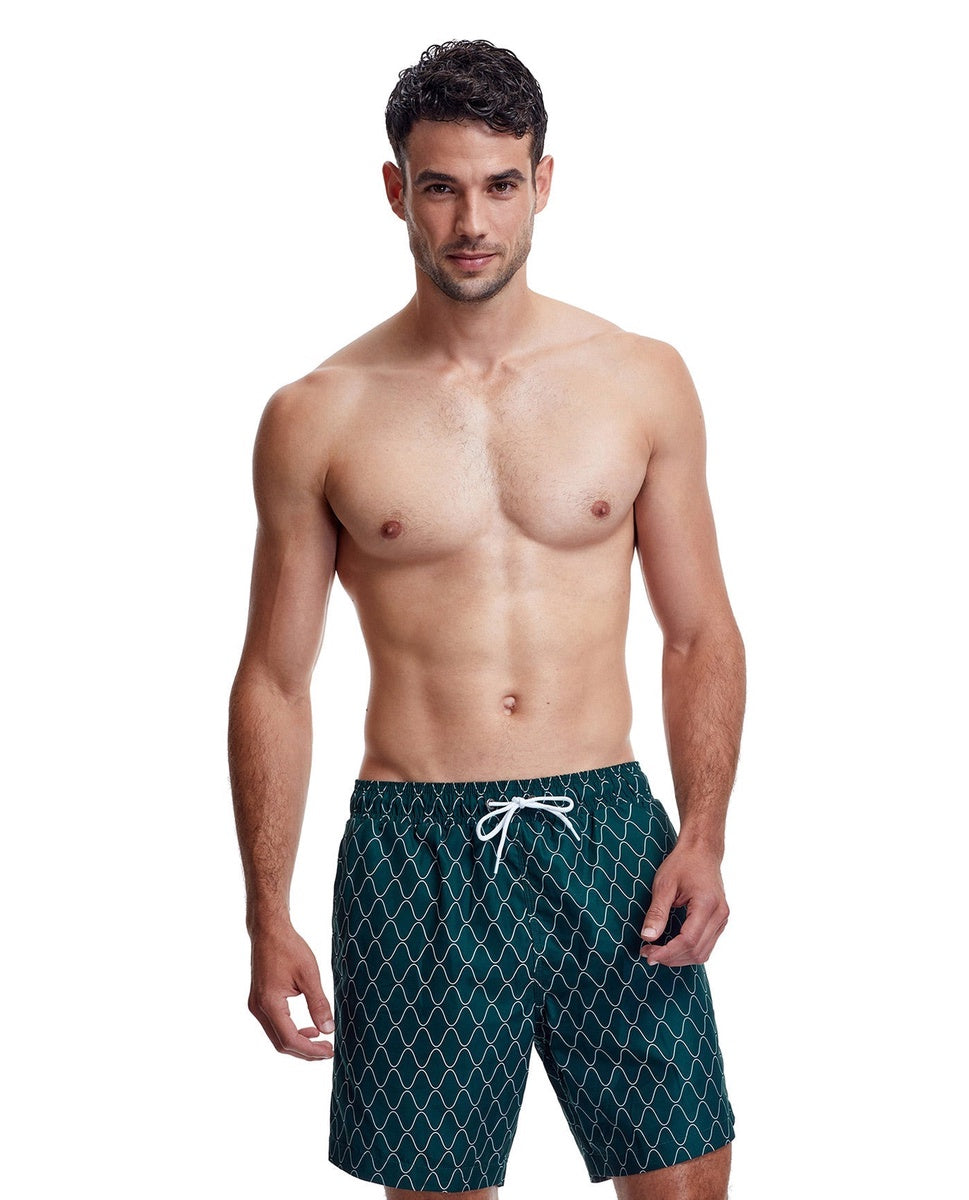  Gottex Men 7-Inch Swim Trunks - GOTTEX MEN WAVE PETROL AND WHITE - Bonton