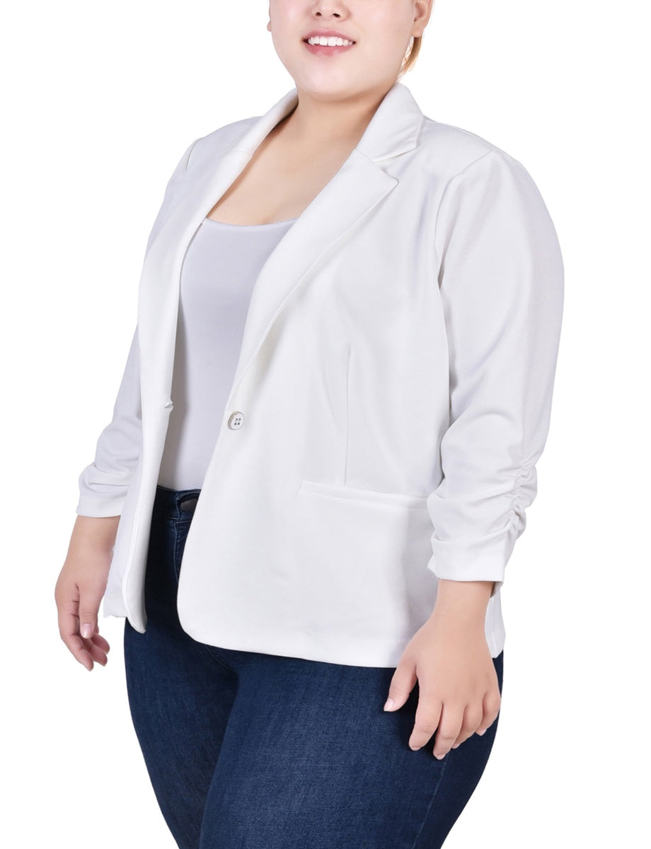  NY Collection Plus Size Long Sleeve Scuba Crepe Jacket - Azalea - Bonton