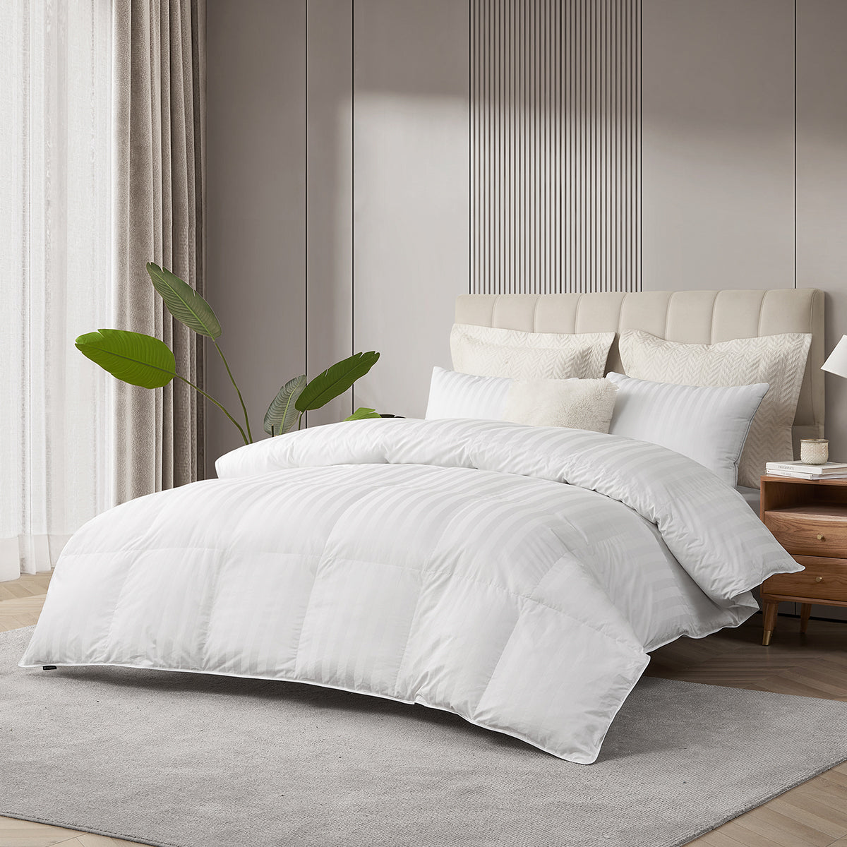  Blue Ridge Home Fashions All Seasons Cotton Damask Stripe Down Alternative Comforter - White - Bonton