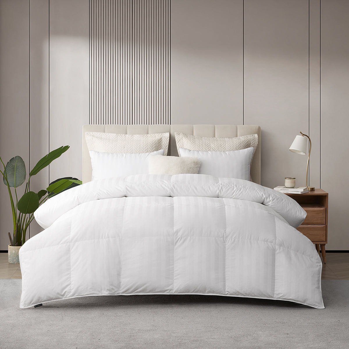  Blue Ridge Home Fashions All Seasons Cotton Damask Stripe Down Alternative Comforter - White - Bonton