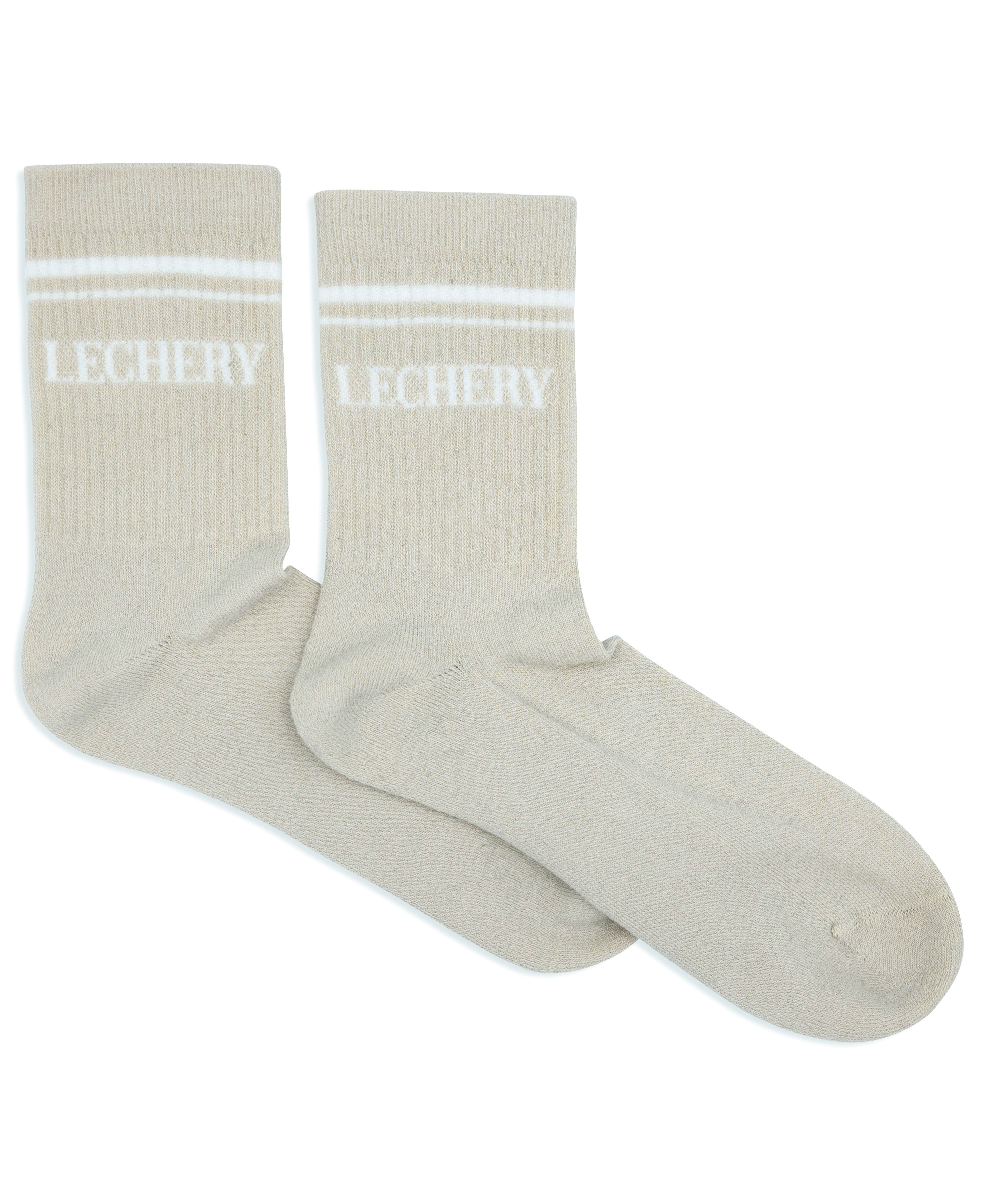  LECHERY LECHERY UNISEX VARSITY STRIPED HALF-CREW SOCKS - IVORY/WHITE - Bonton