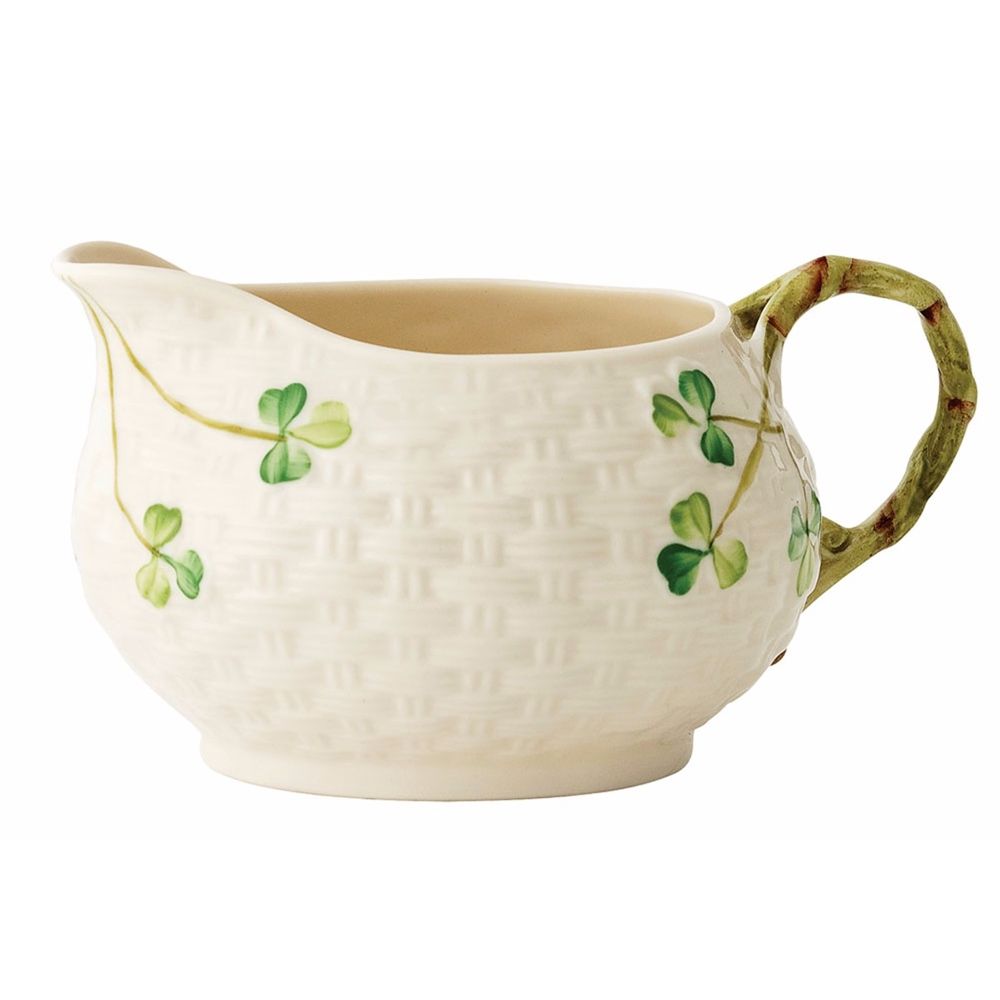  Belleek Pottery Irish Shamrock Cream Jug - Ivory/Green - Bonton