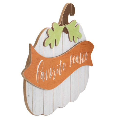 19" White Wooden Pumpkin Favorite Season Hanging Wall Sign