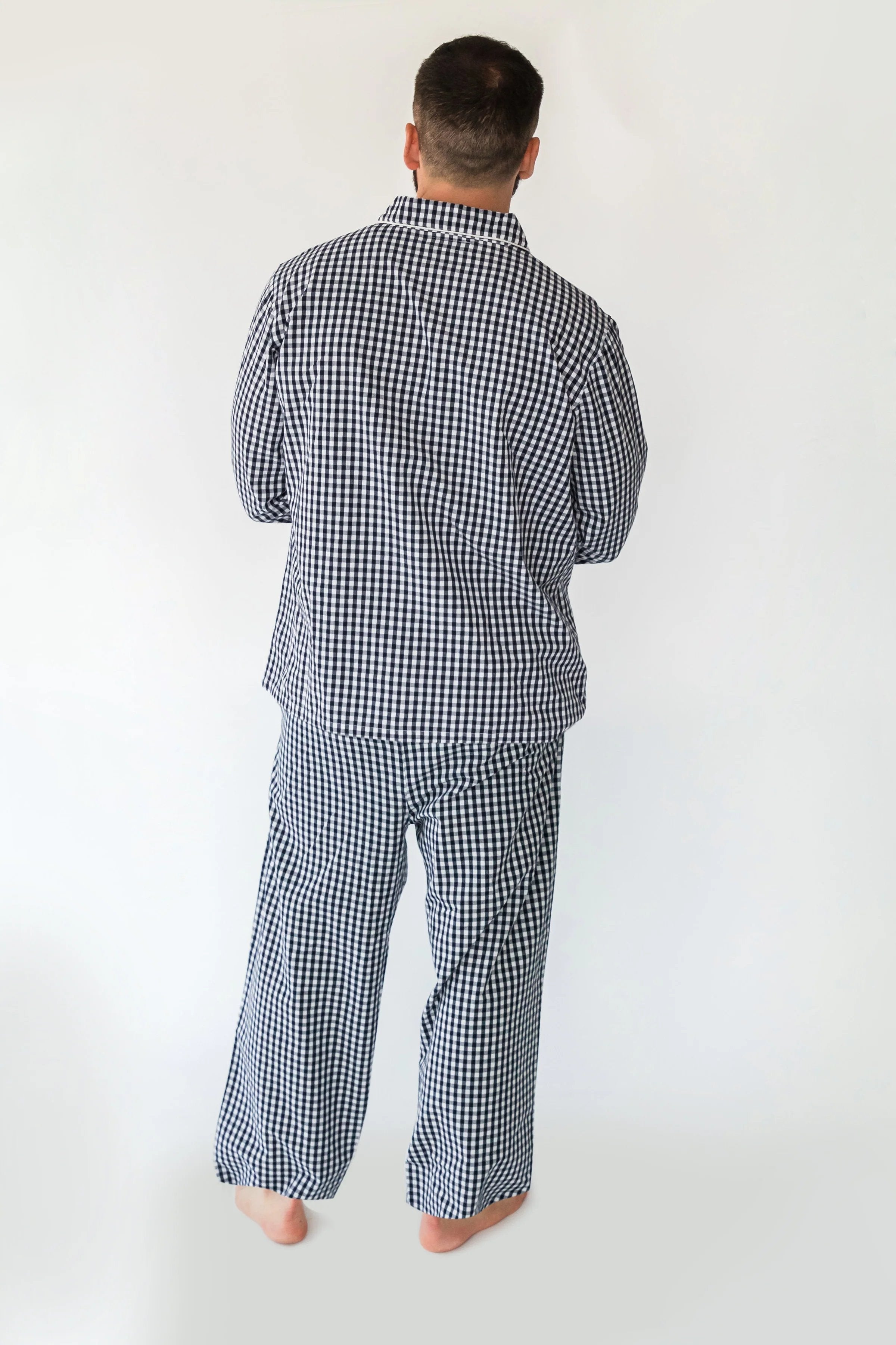  Alto Modas Matthew Navy Gingham Menâ€™s Long Sleeve Shirt & Pajama Set - Navy Gingham - Bonton