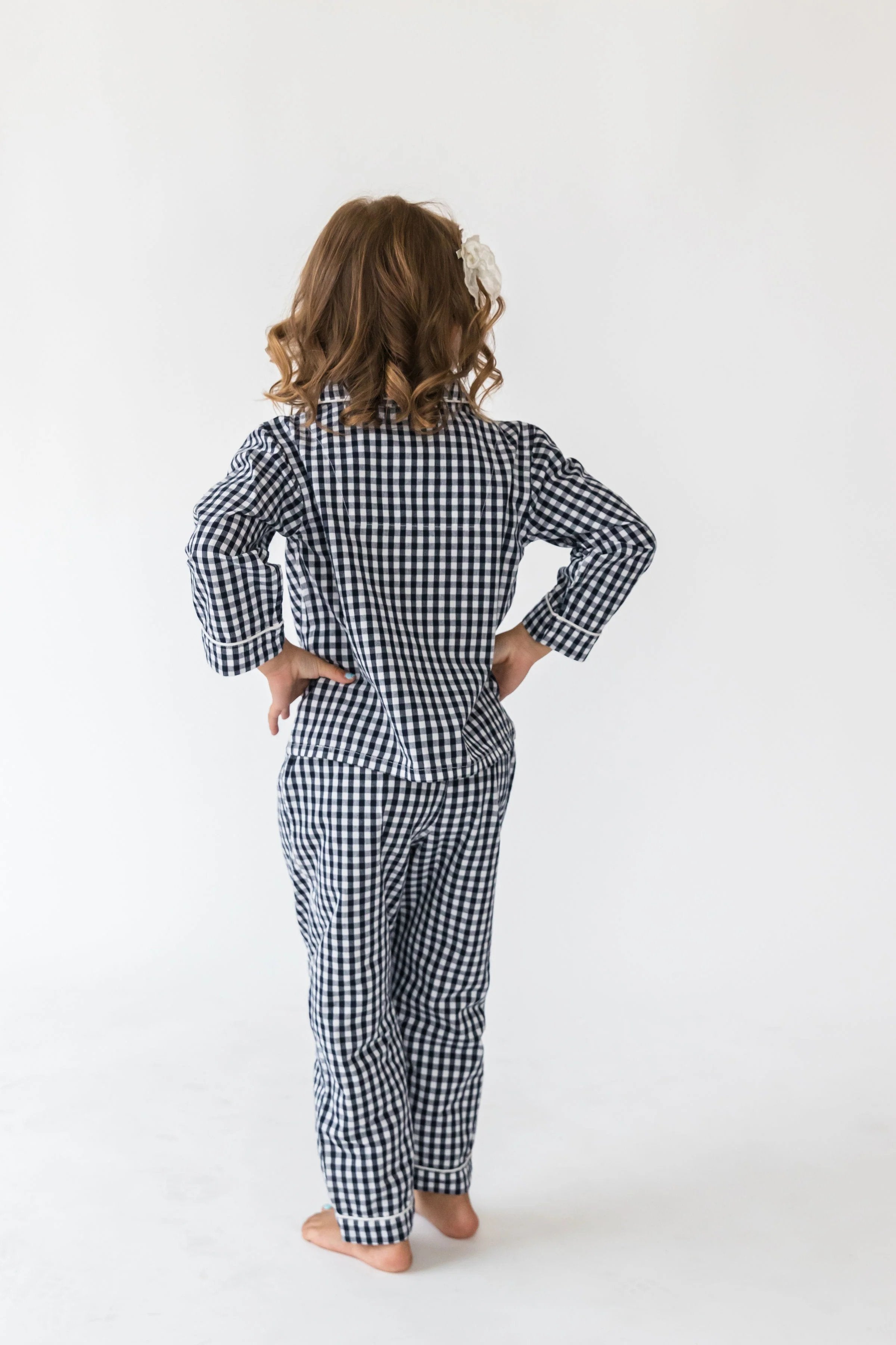  Alto Modas Kidâ€™s Navy Gingham Long Sleeve Shirt & Pant Lounge Set - Navy Gingham - Bonton