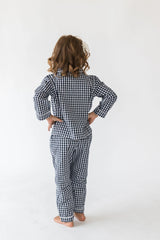 Kidâ€™s Navy Gingham Long Sleeve Shirt & Pant Lounge Set