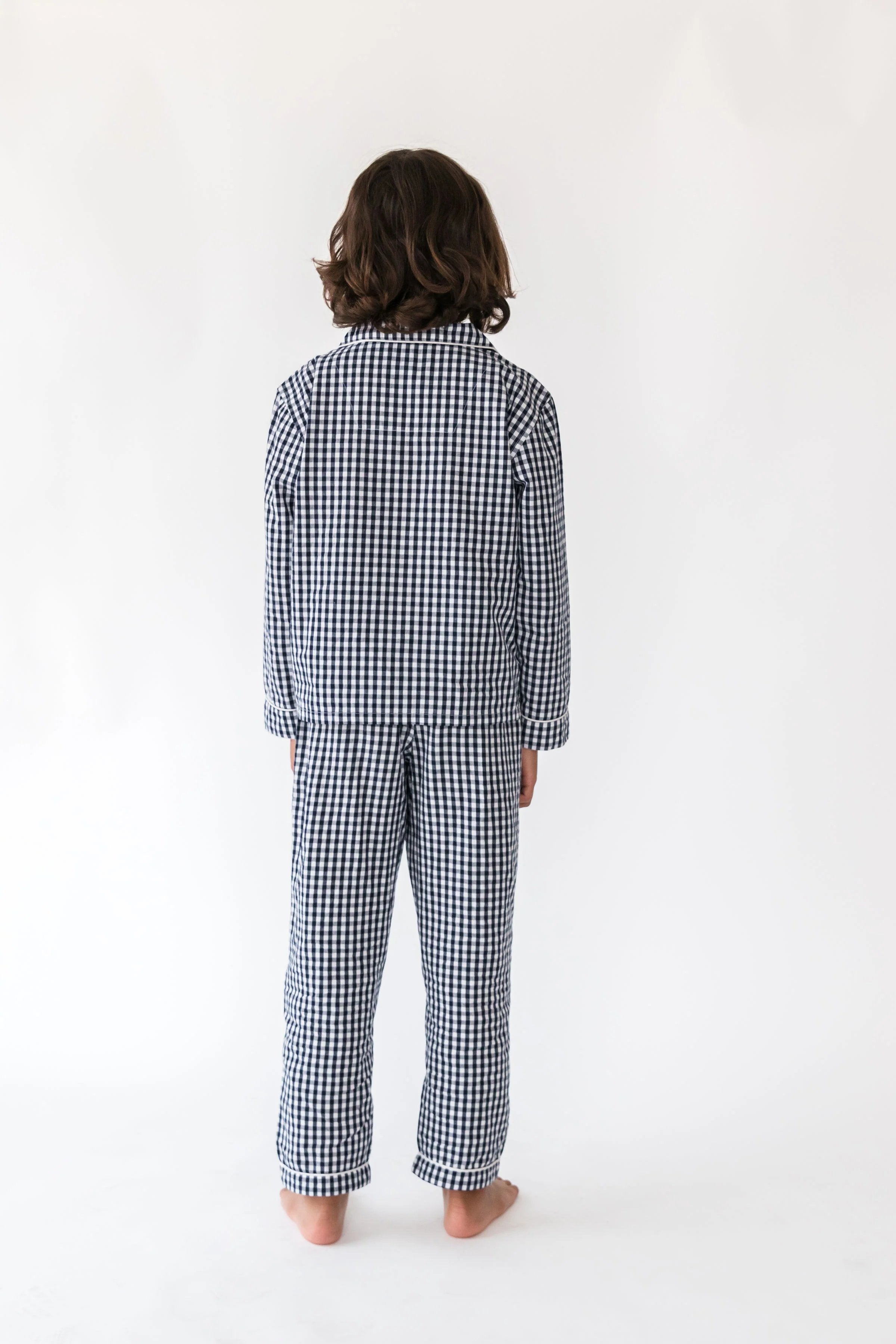  Alto Modas Kidâ€™s Navy Gingham Long Sleeve Shirt & Pant Lounge Set - Navy Gingham - Bonton