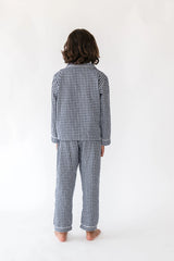 Kidâ€™s Navy Gingham Long Sleeve Shirt & Pant Lounge Set