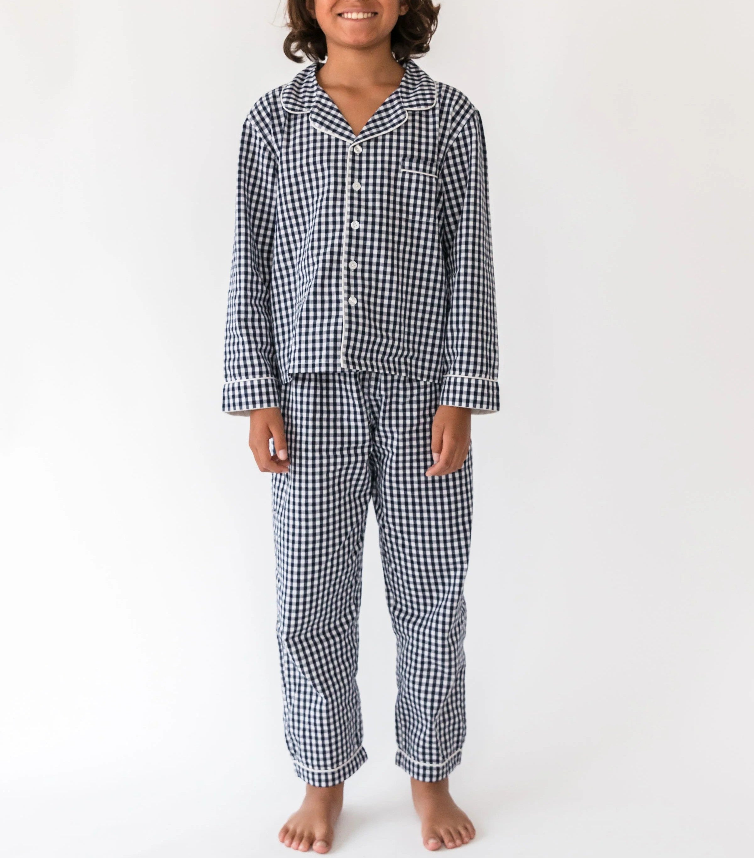  Alto Modas Kidâ€™s Navy Gingham Long Sleeve Shirt & Pant Lounge Set - Navy Gingham - Bonton