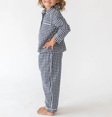 Kidâ€™s Navy Gingham Long Sleeve Shirt & Pant Lounge Set