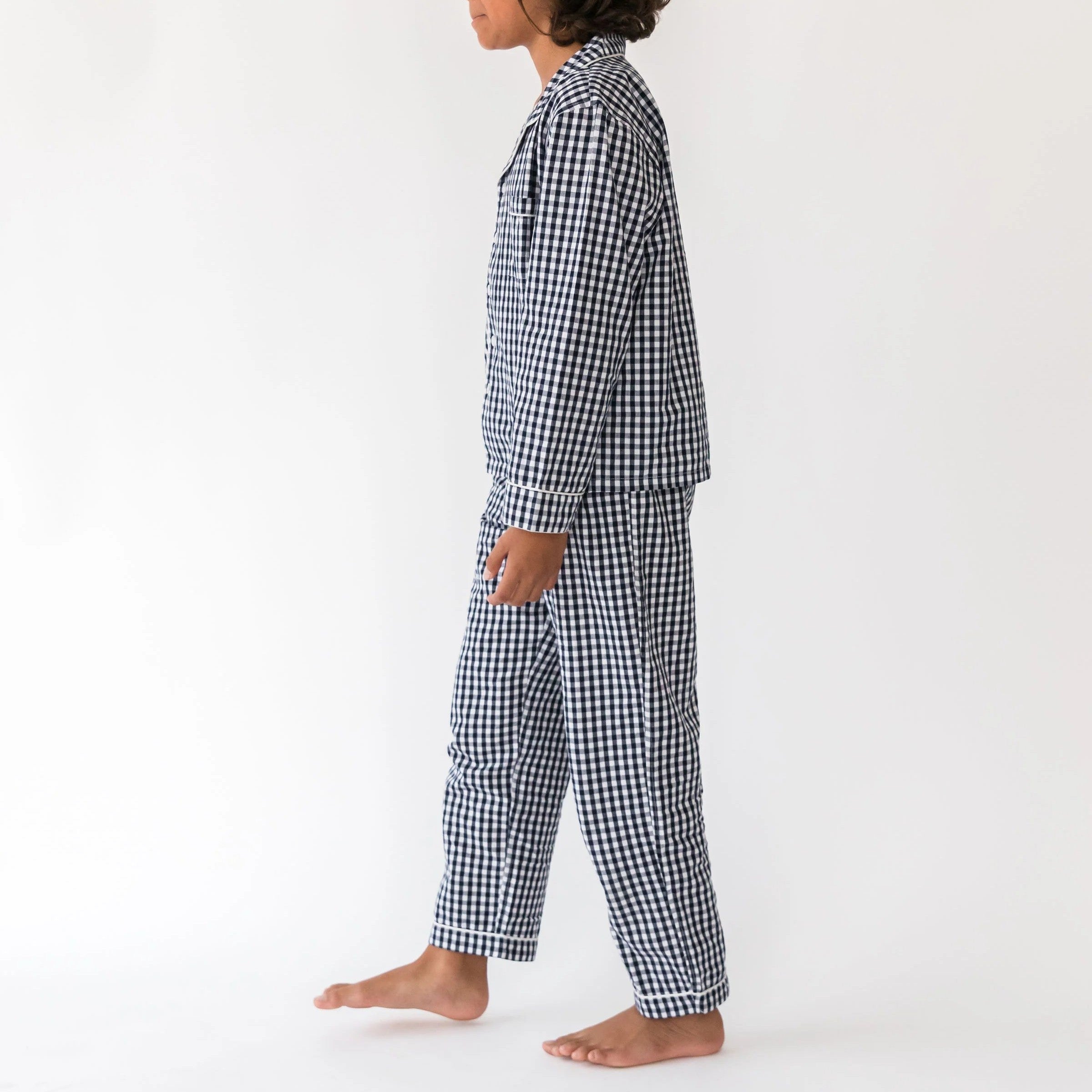  Alto Modas Kidâ€™s Navy Gingham Long Sleeve Shirt & Pant Lounge Set - Navy Gingham - Bonton