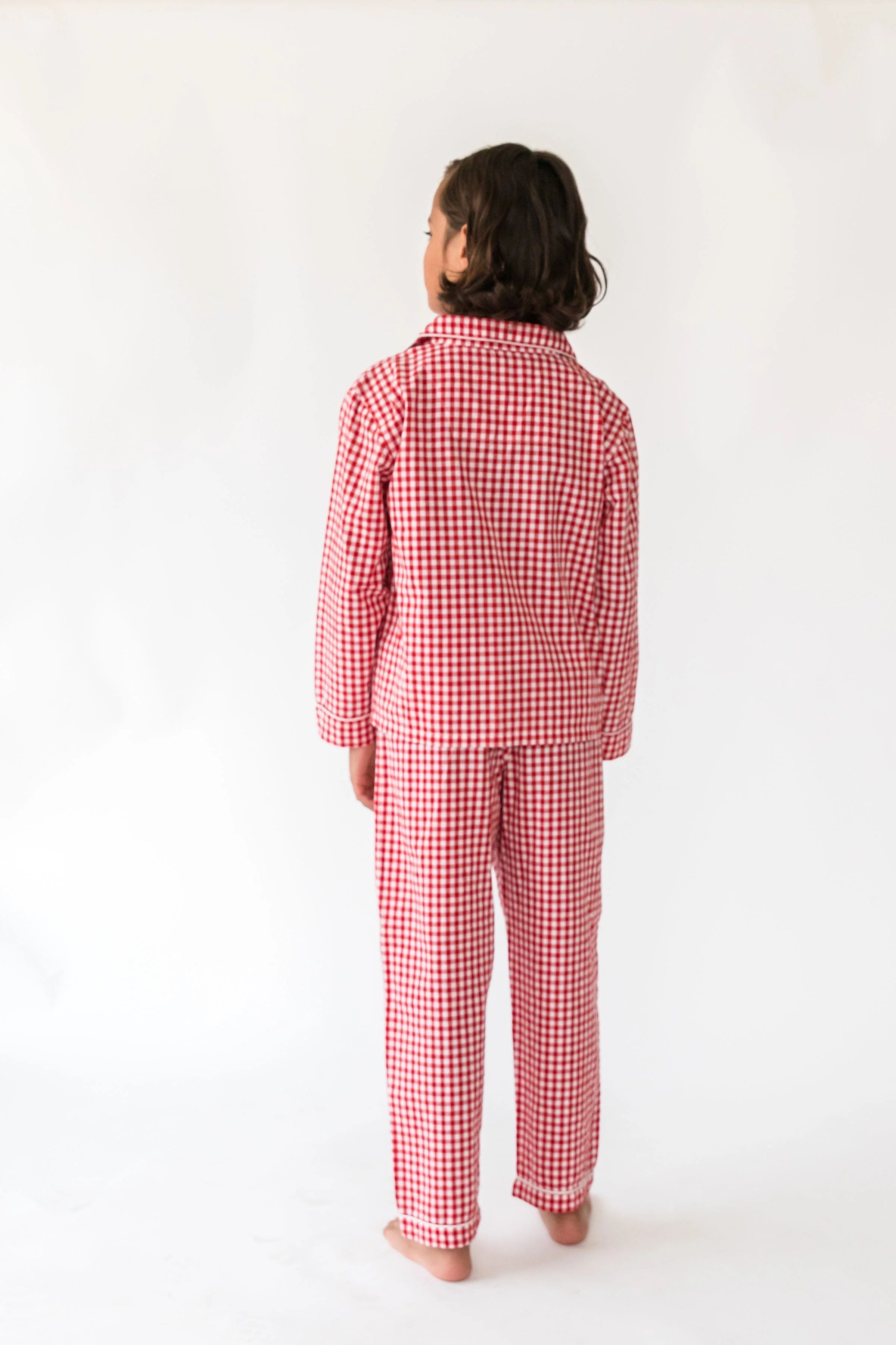  Alto Modas Kidâ€™s Red Gingham Long Sleeve Shirt & Pant Lounge Set - Red Gingham - Bonton