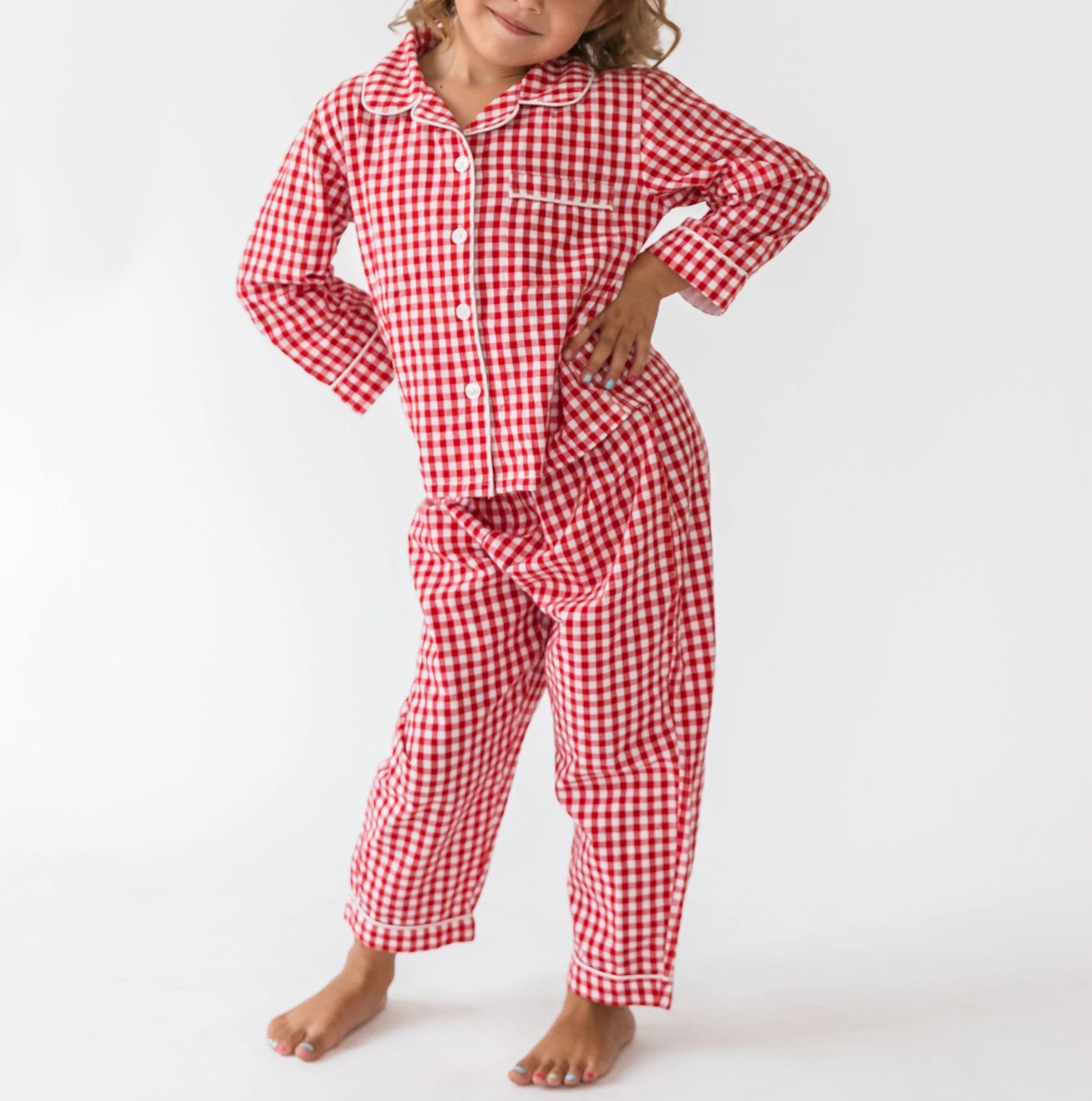  Alto Modas Kidâ€™s Red Gingham Long Sleeve Shirt & Pant Lounge Set - Red Gingham - Bonton