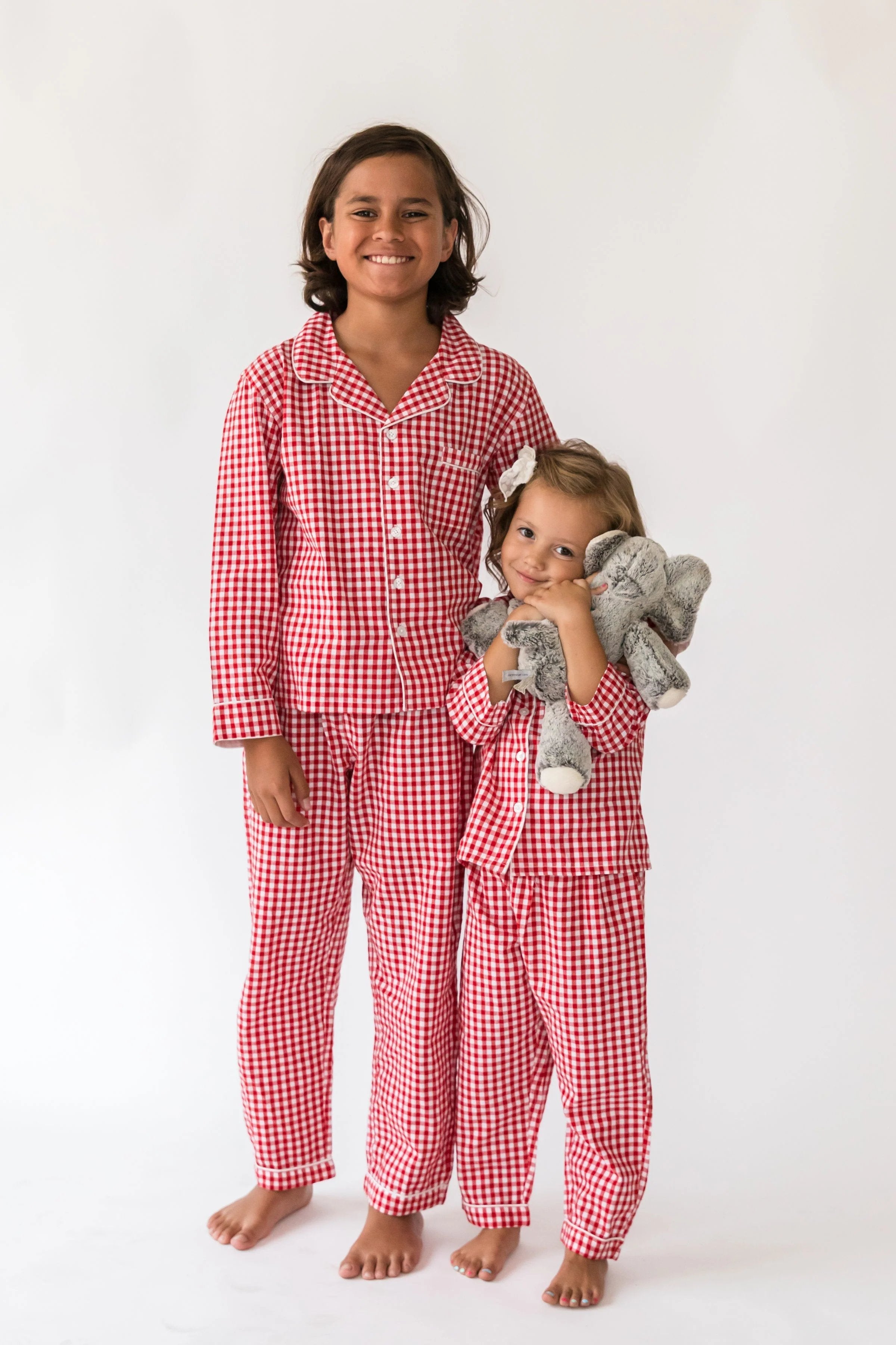  Alto Modas Kidâ€™s Red Gingham Long Sleeve Shirt & Pant Lounge Set - Red Gingham - Bonton