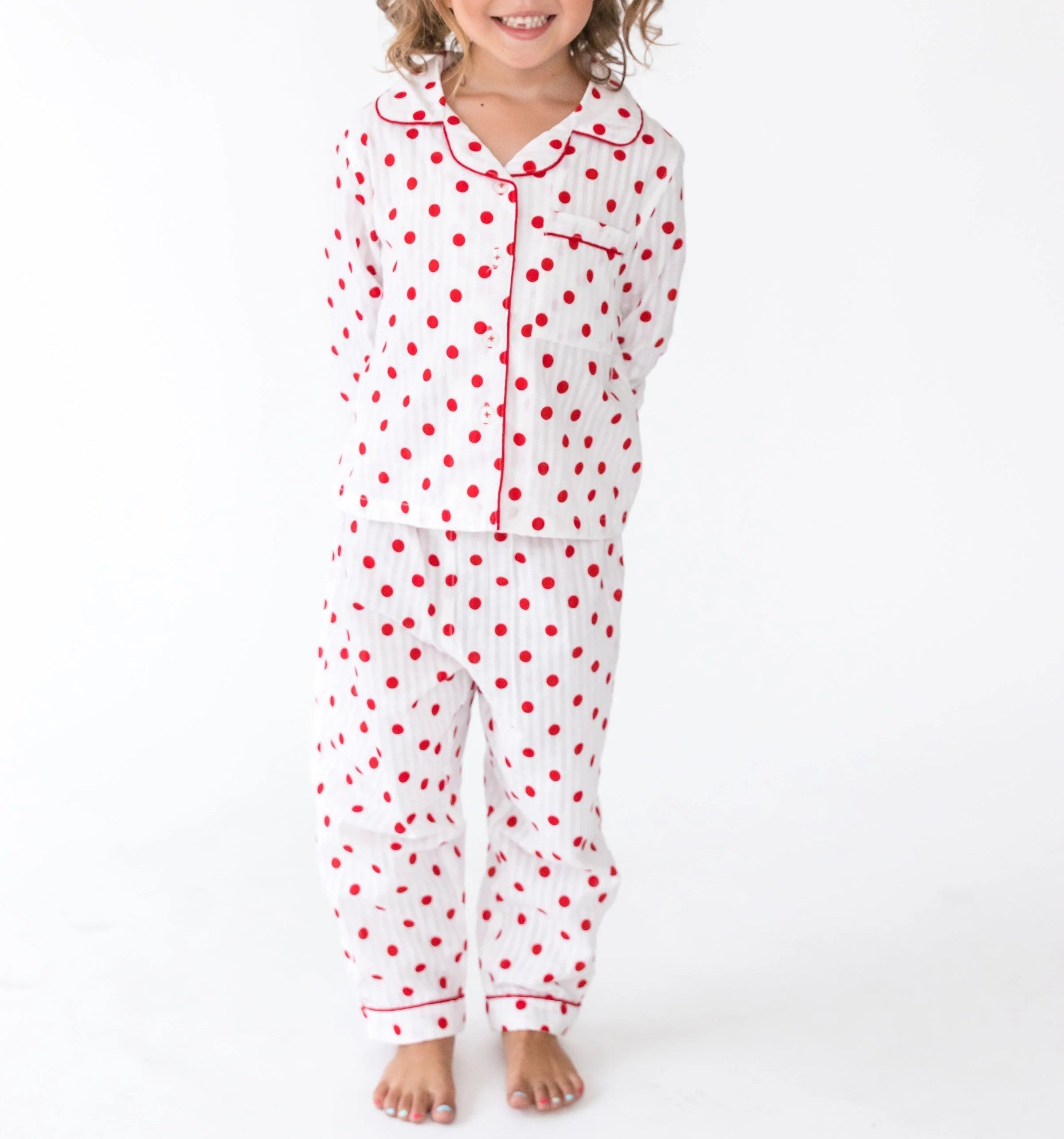  Alto Modas Kidâ€™s Seersucker Dots Long Sleeve Shirt & Pant Lounge Set - Seersucker Dots - Bonton