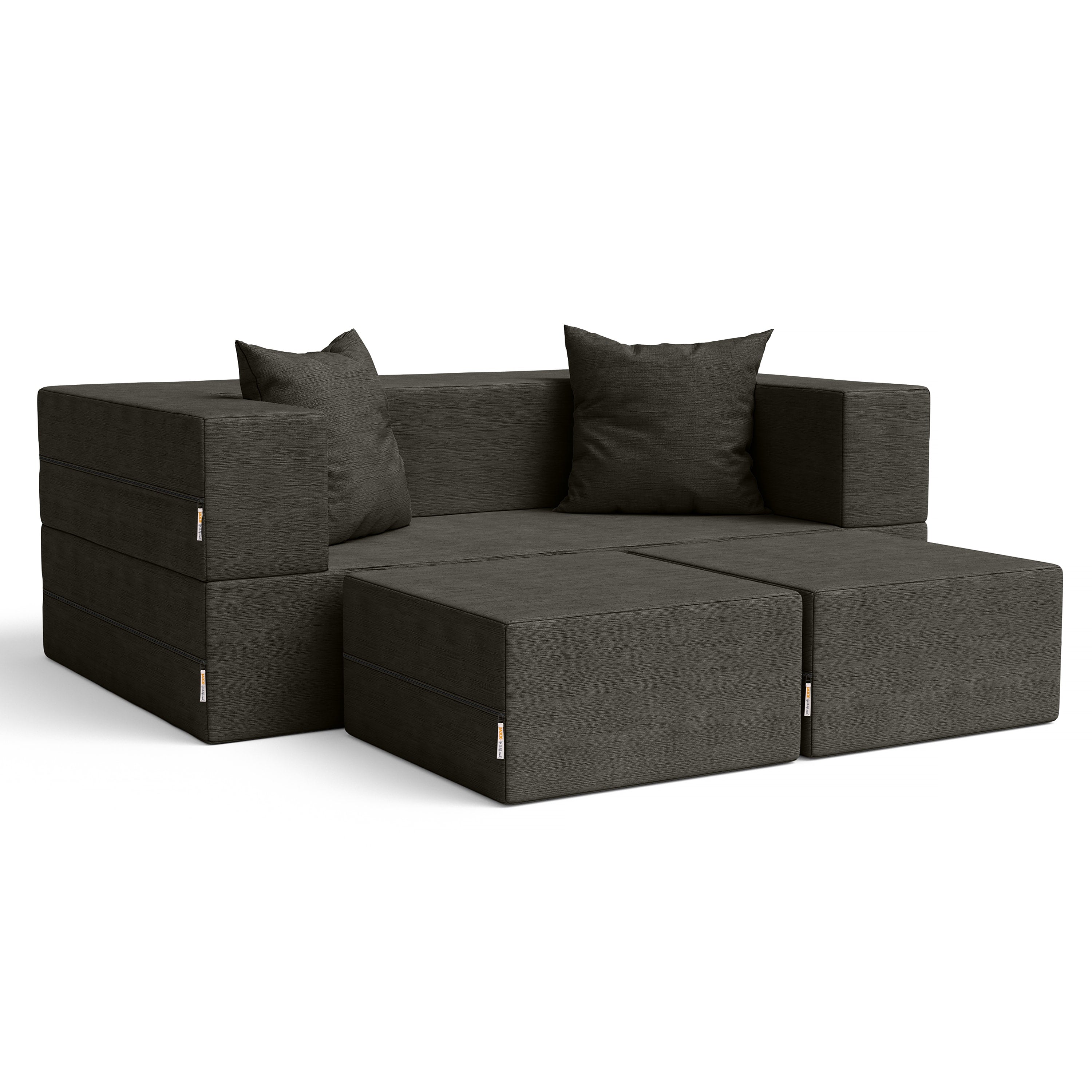  Jaxx Zipline Convertible Sleeper Loveseat & Ottomans - Charcoal - Bonton