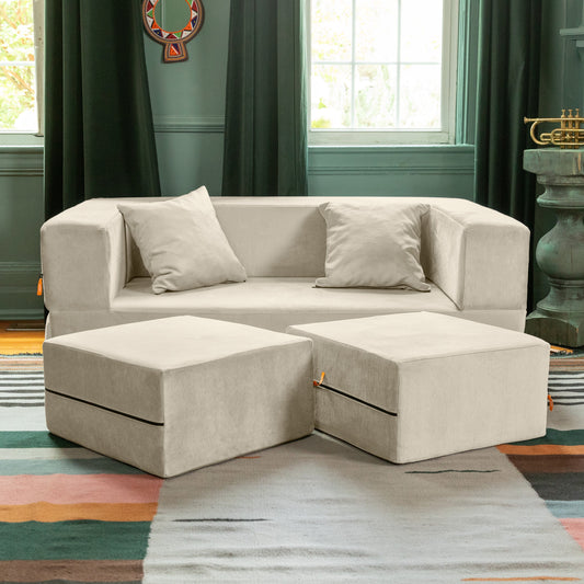 Zipline Convertible Sleeper Loveseat & Ottomans