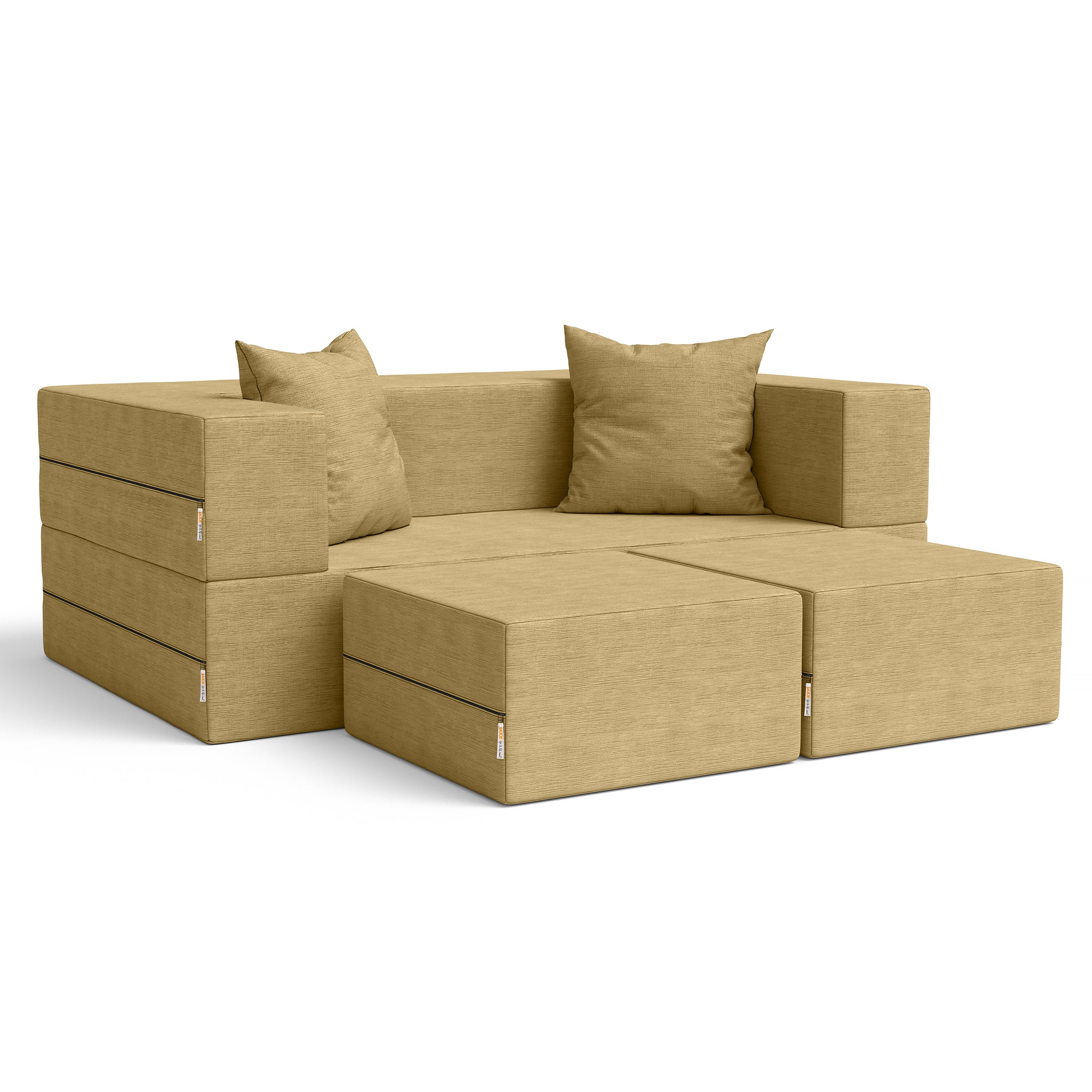  Jaxx Zipline Convertible Sleeper Loveseat & Ottomans - Camel - Bonton