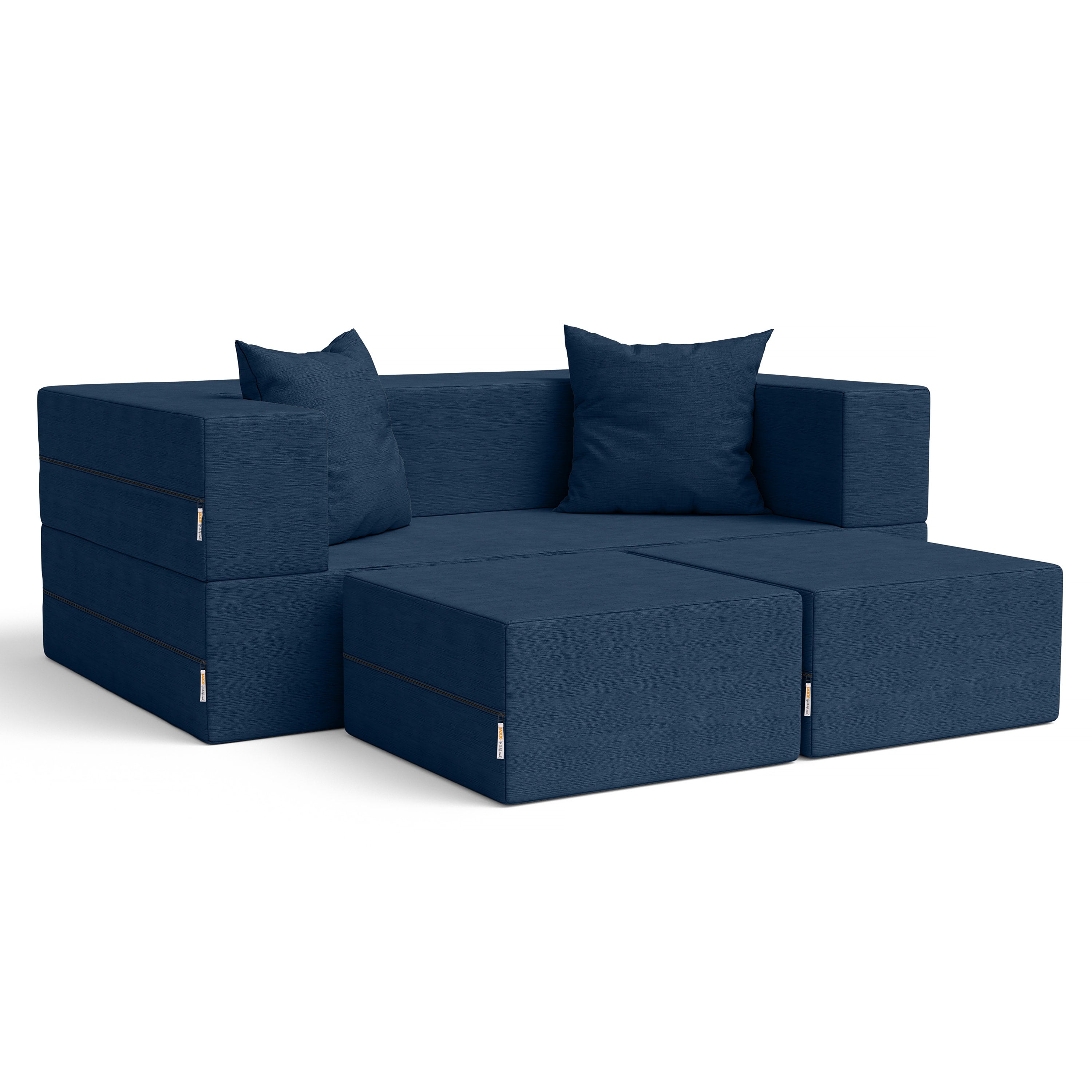  Jaxx Zipline Convertible Sleeper Loveseat & Ottomans - Indigo - Bonton