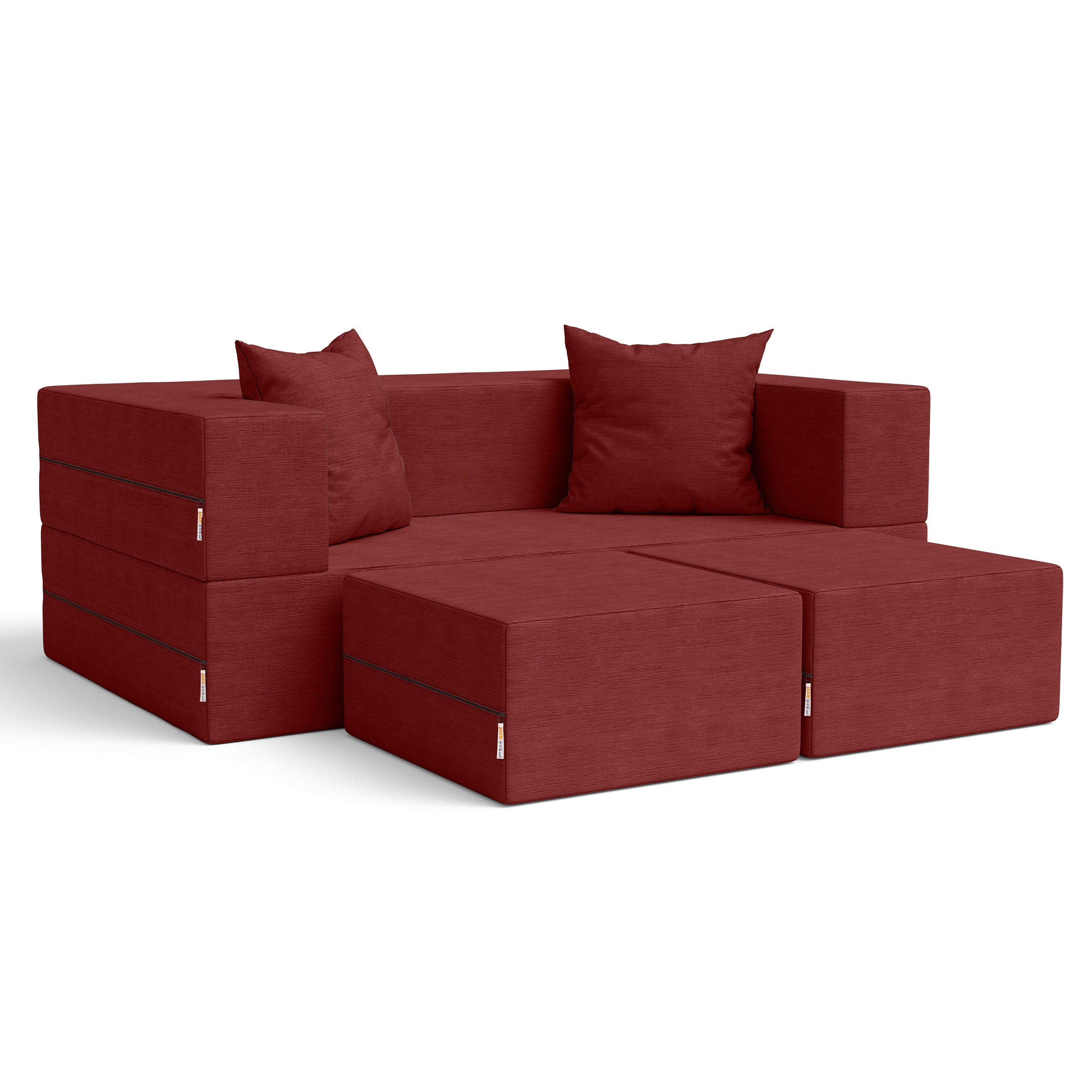  Jaxx Zipline Convertible Sleeper Loveseat & Ottomans - Berry Red - Bonton