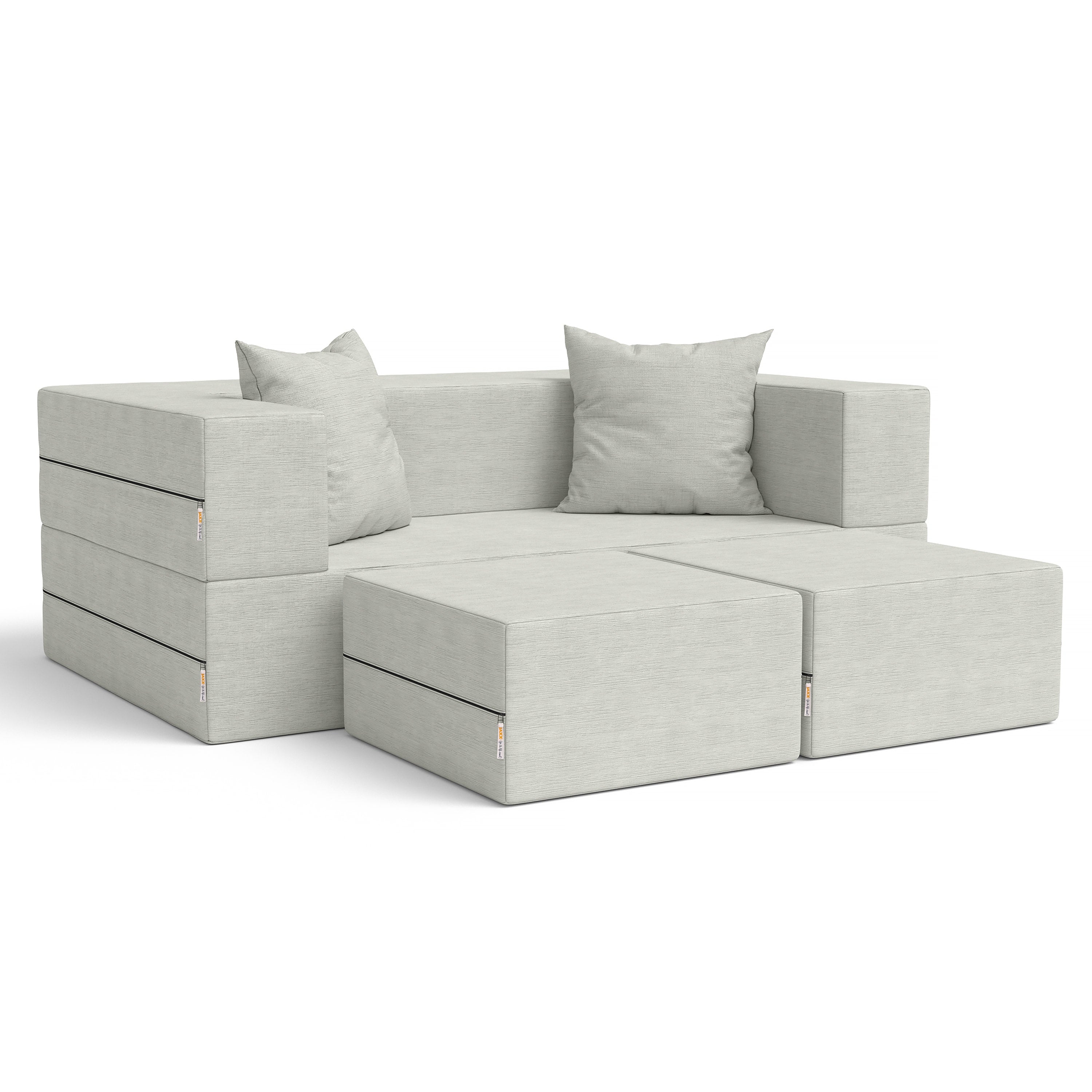  Jaxx Zipline Convertible Sleeper Loveseat & Ottomans - Ice - Bonton