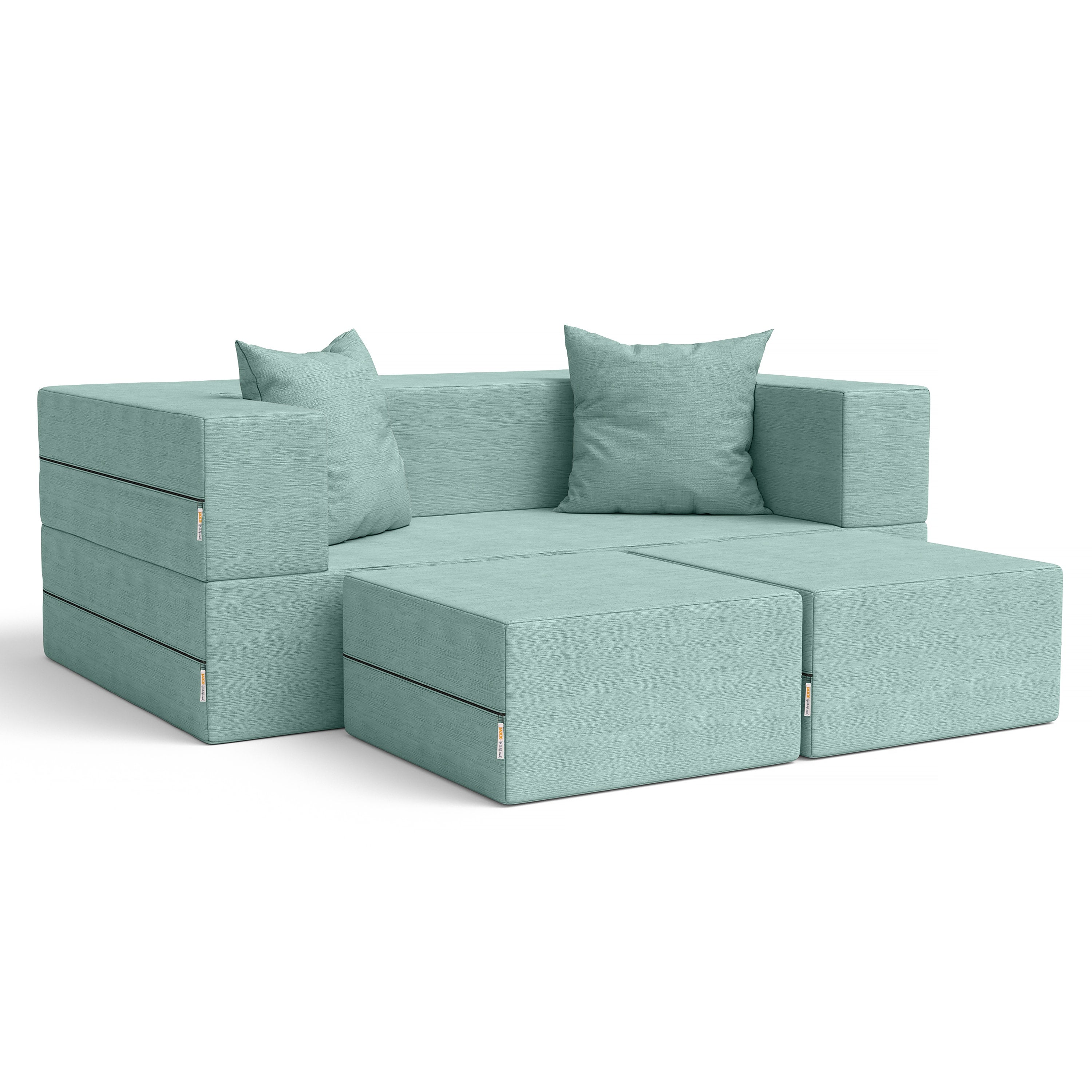  Jaxx Zipline Convertible Sleeper Loveseat & Ottomans - Caribbean - Bonton