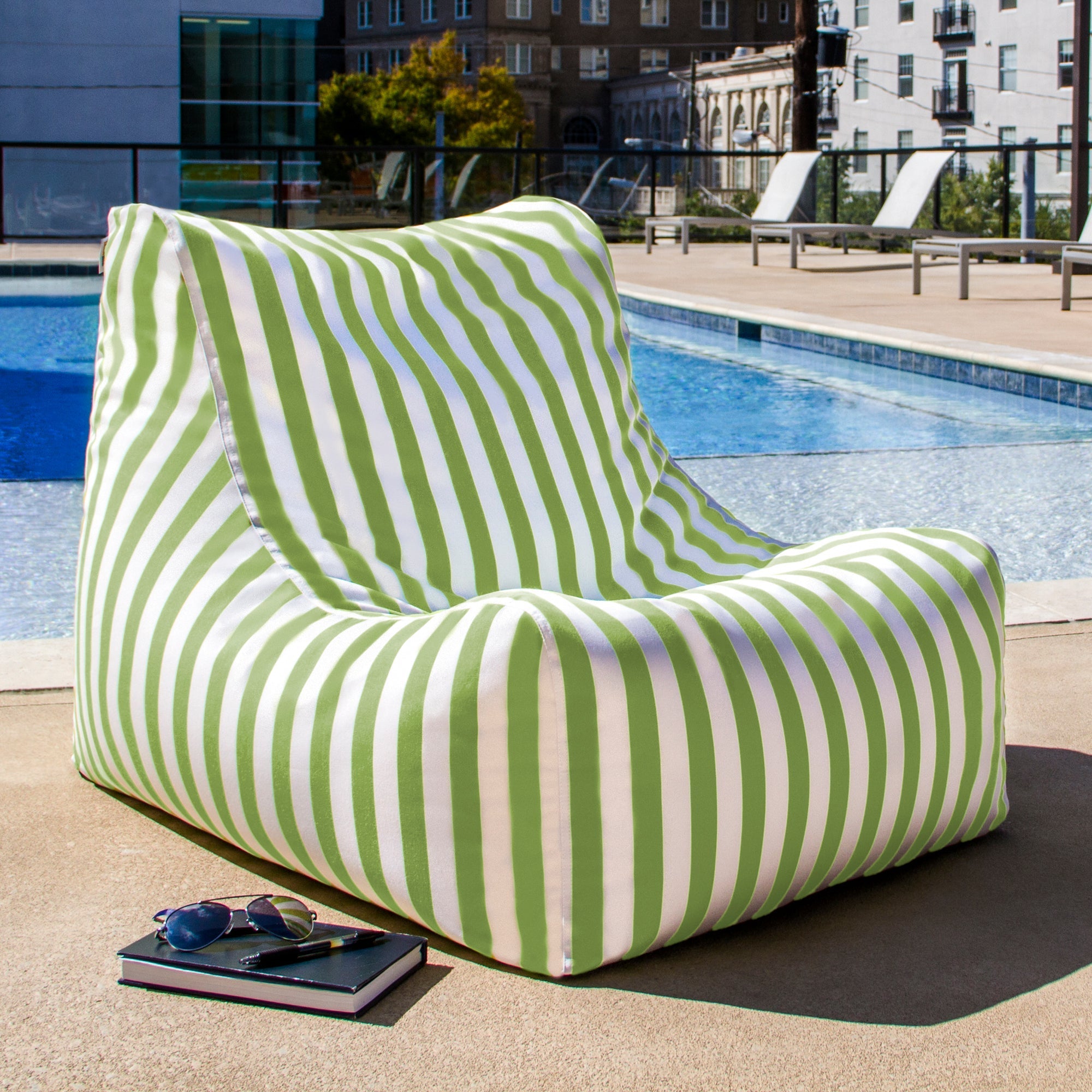  Jaxx Ponce Outdoor Bean Bag Chair - Lime Stripes - Bonton