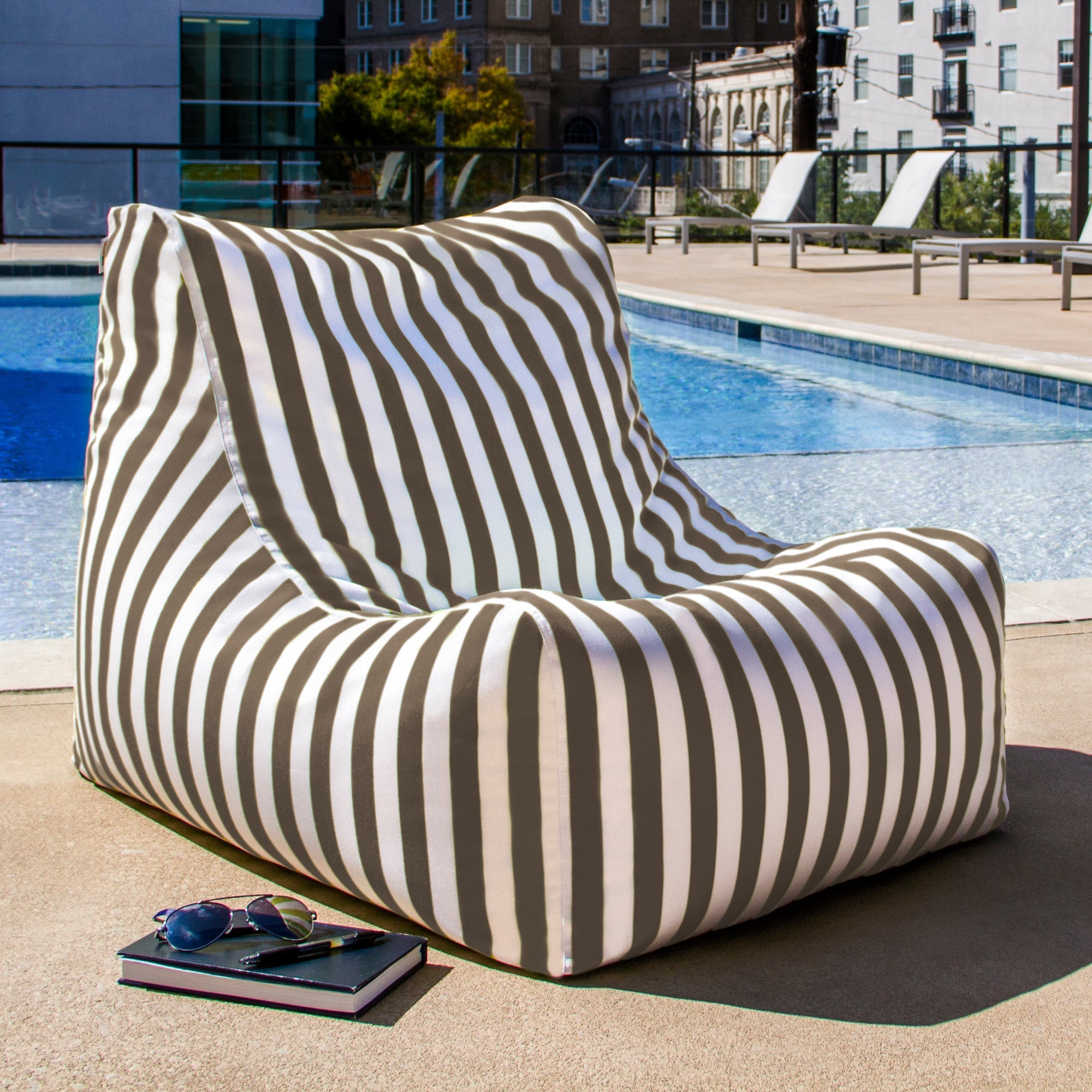  Jaxx Ponce Outdoor Bean Bag Chair - Taupe Stripes - Bonton