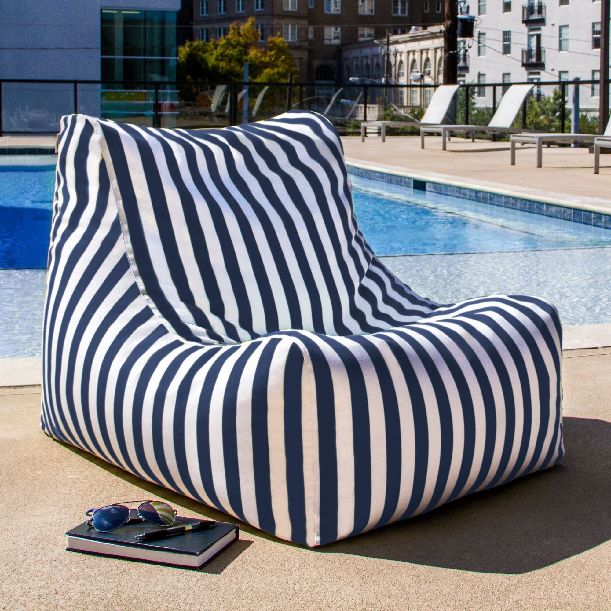  Jaxx Ponce Outdoor Bean Bag Chair - Navy Stripes - Bonton