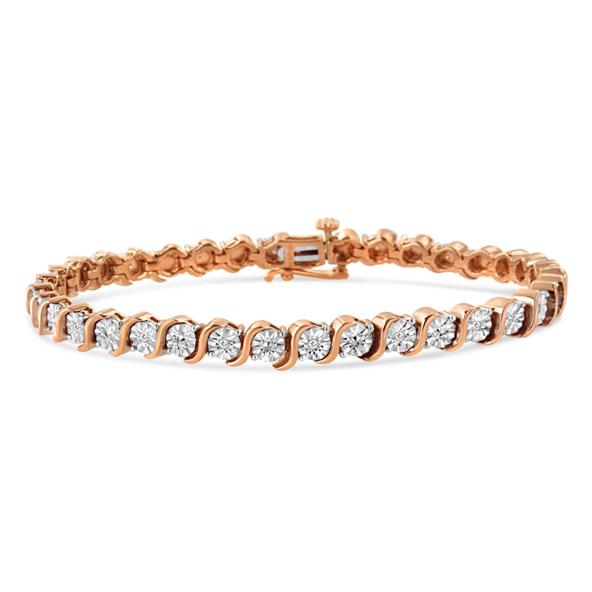  Haus of Brilliance 14K Rose Gold Plated .925 Sterling Silver 1/10 Cttw Diamond Round Miracle Plate And 