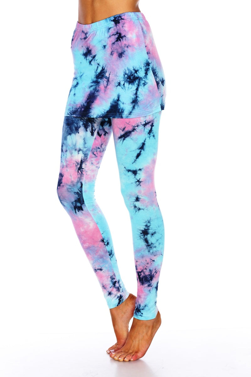  White Mark Tie Dye Skirted Leggings - S - Bonton