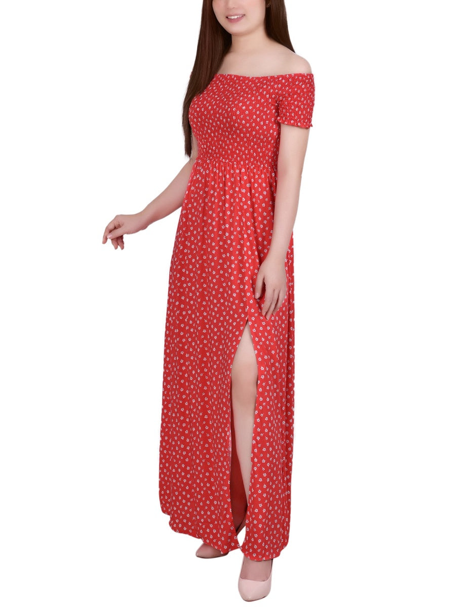  NY Collection Smocked Bodice Maxi Dress - Red Floral - Bonton