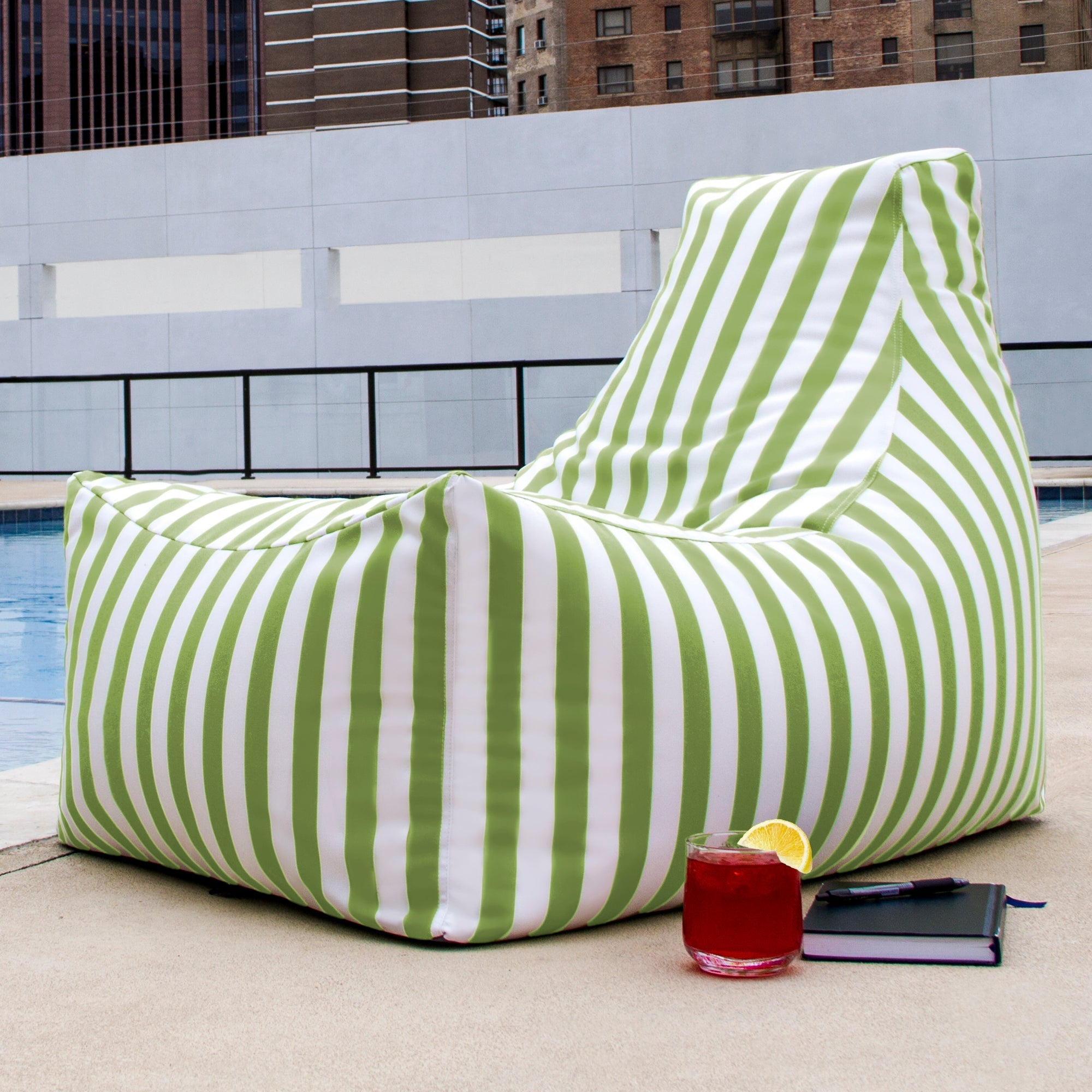  Jaxx Juniper Outdoor Bean Bag Patio Chair - Lime Striped - Bonton