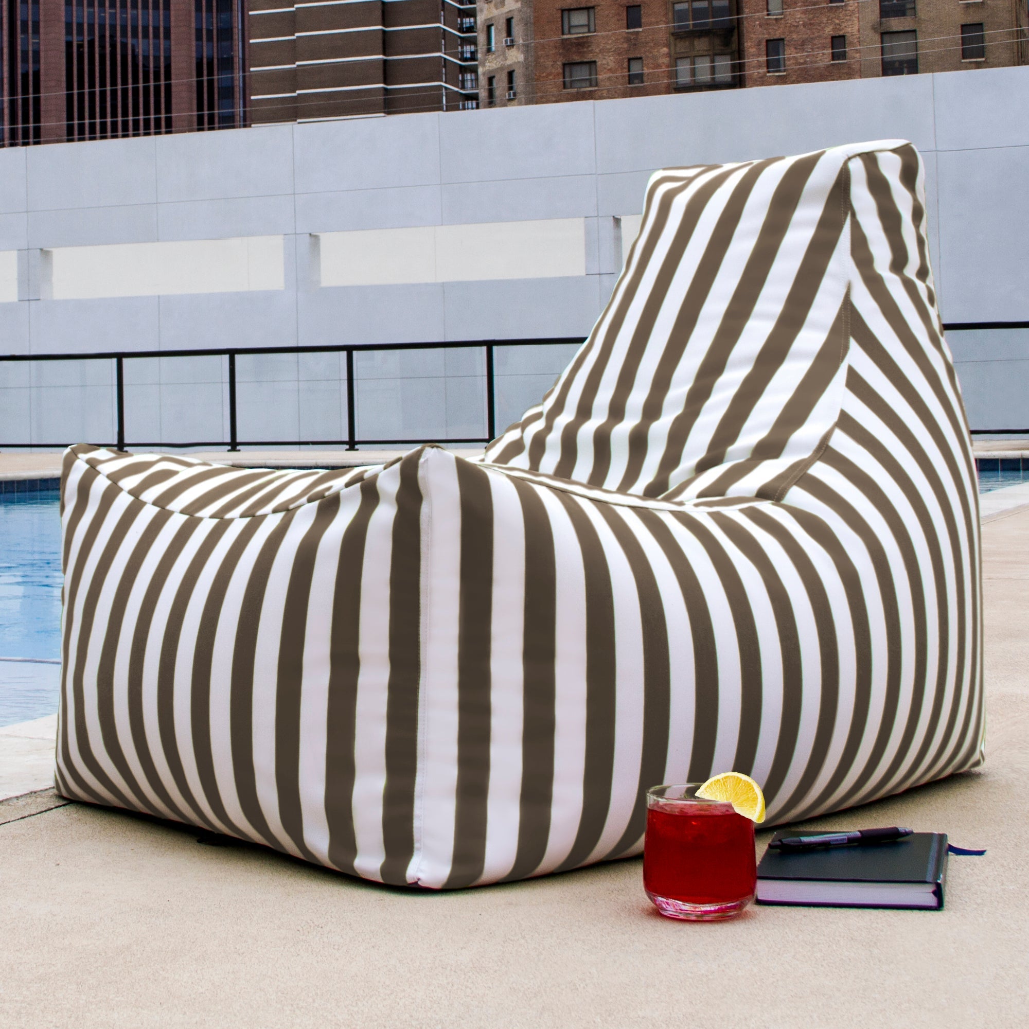  Jaxx Juniper Outdoor Bean Bag Patio Chair - Taupe Striped - Bonton