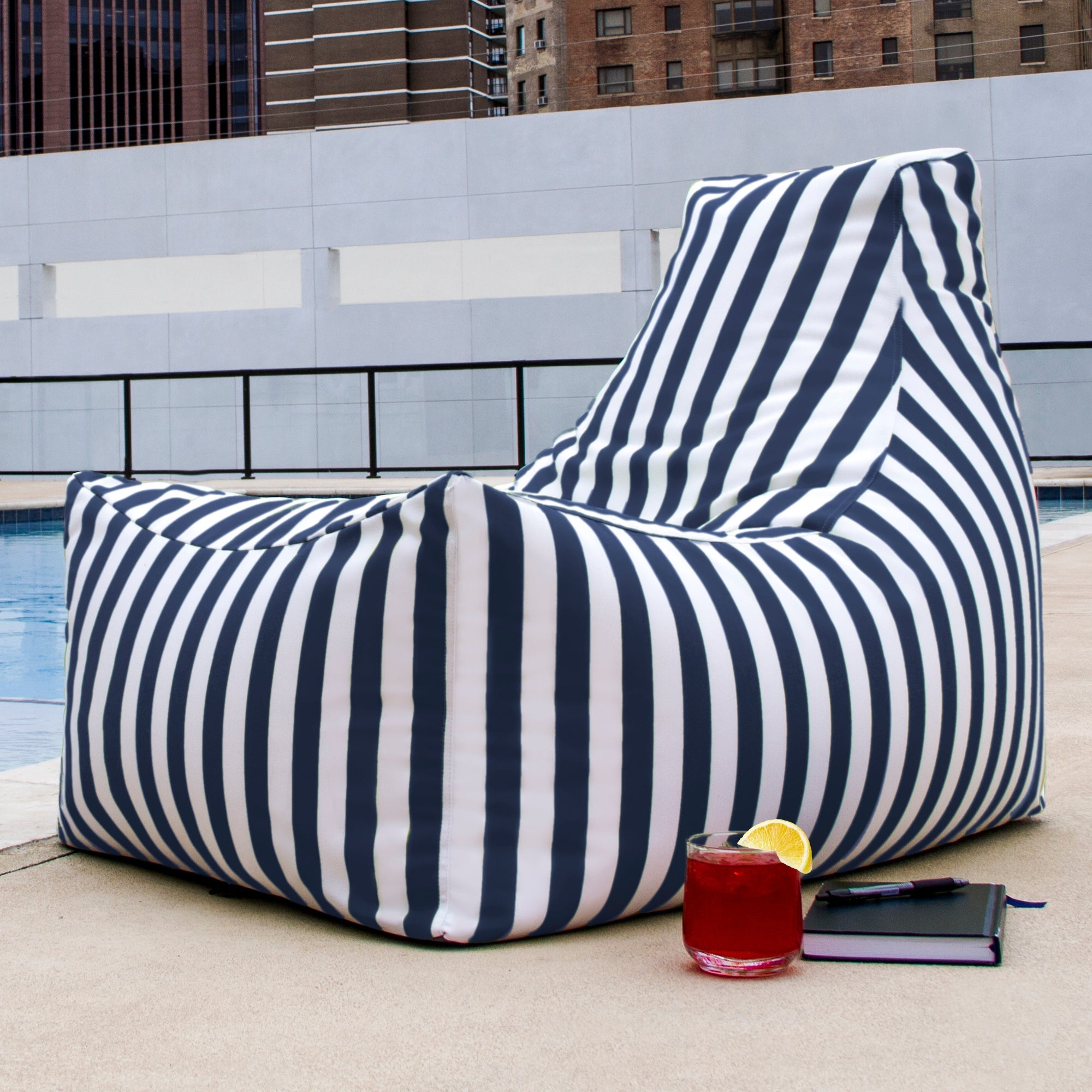  Jaxx Juniper Outdoor Bean Bag Patio Chair - Navy Striped - Bonton