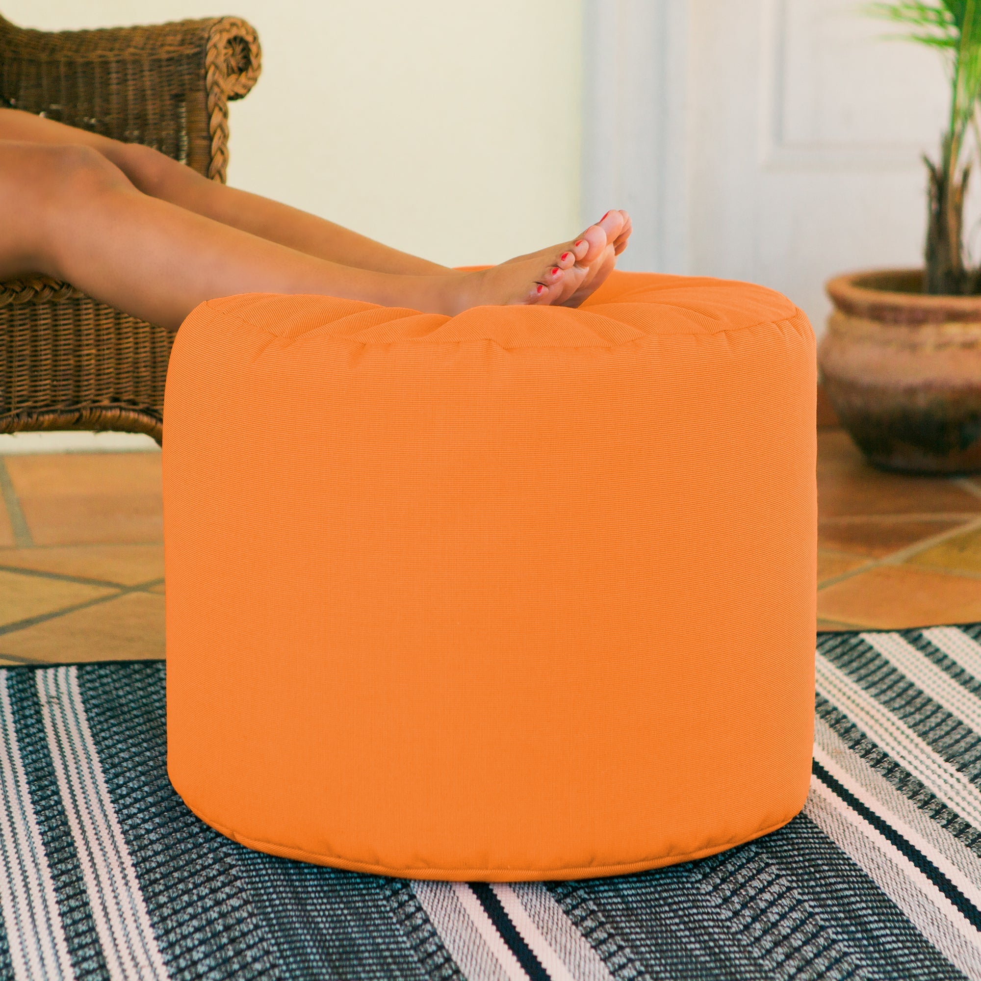  Jaxx Spring Outdoor Ottoman / Side Table - Tangerine - Bonton