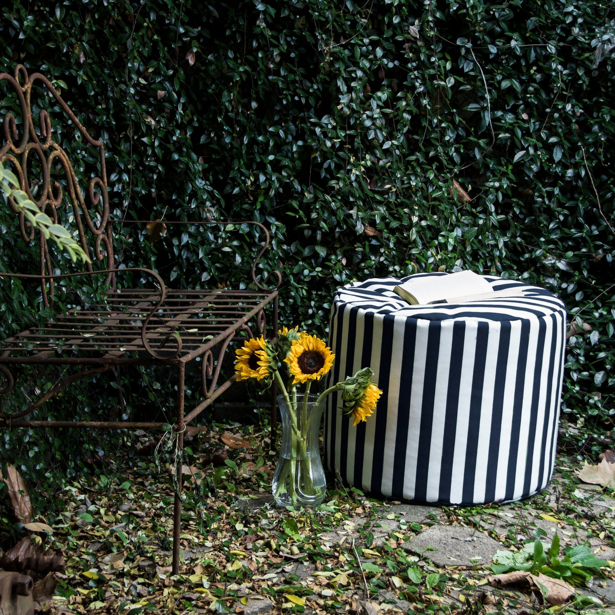  Jaxx Spring Outdoor Ottoman - Navy Stripes - Bonton