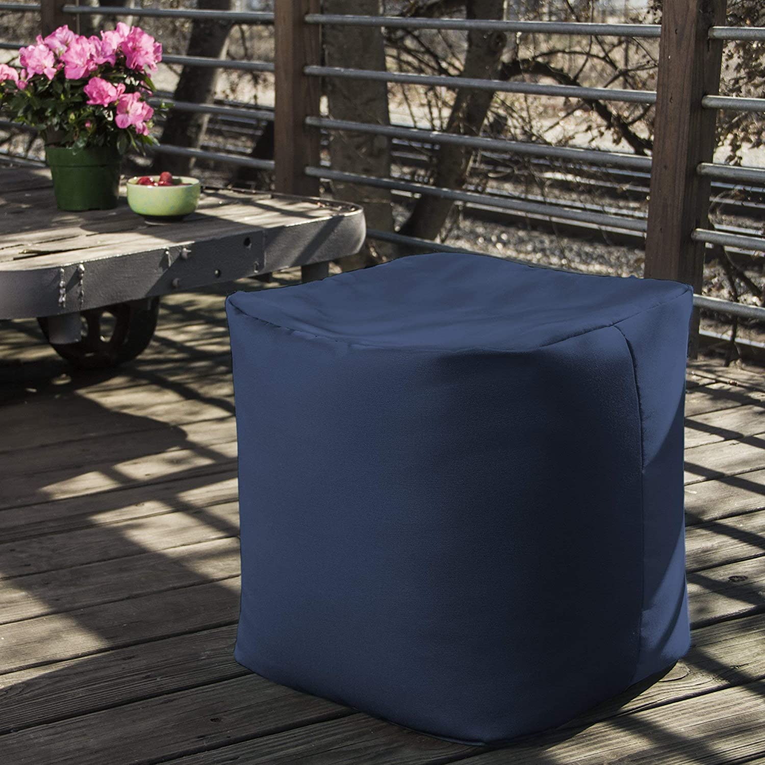  Jaxx Luckie Outdoor Patio Bean Bag Ottoman - Navy - Bonton