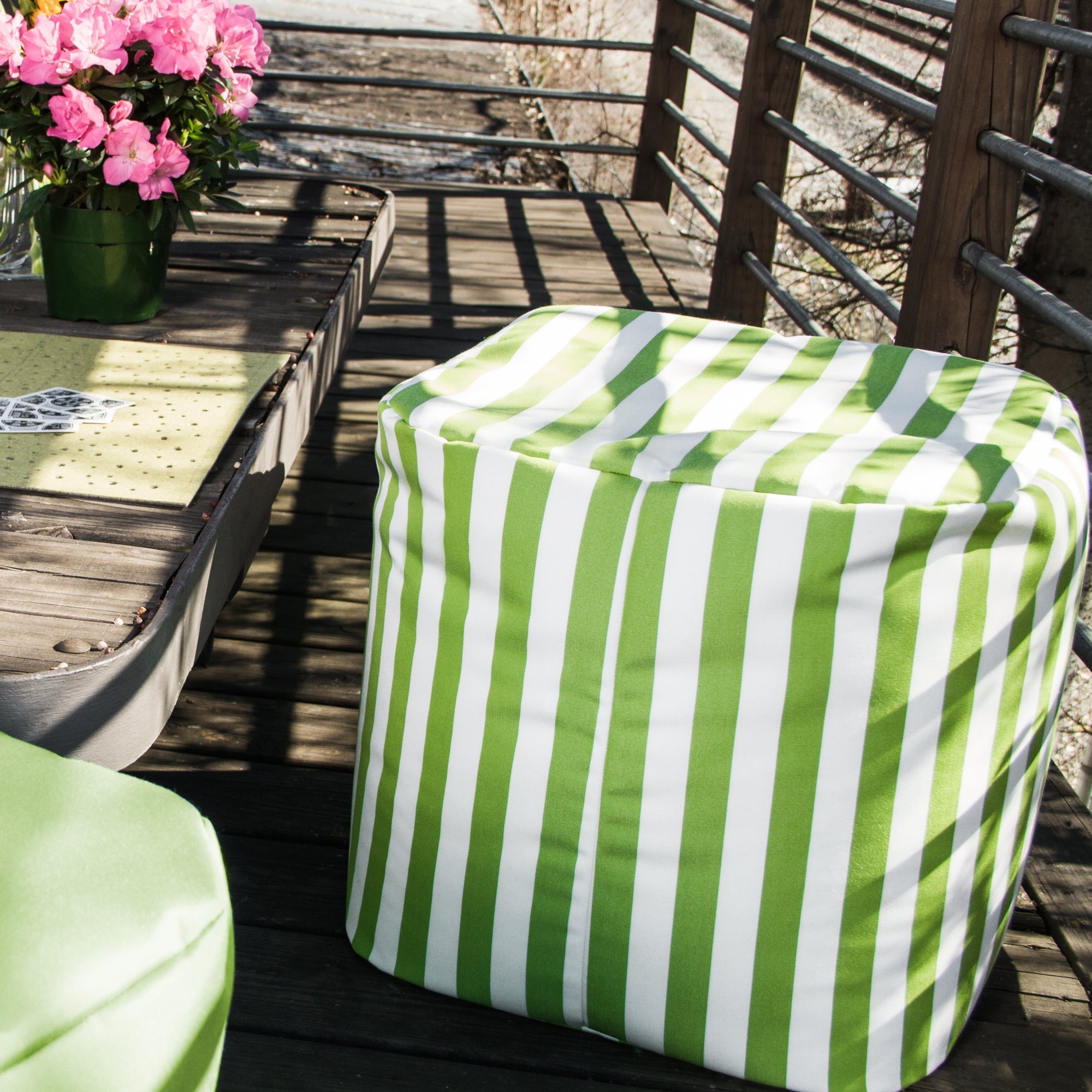  Jaxx Luckie Outdoor Patio Bean Bag Ottoman - Lime Striped - Bonton