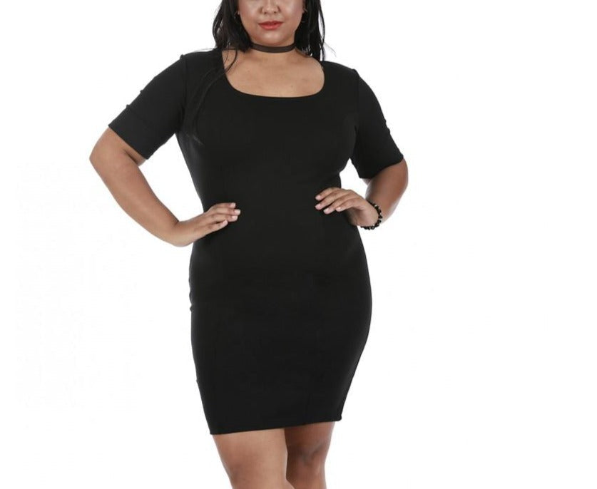  InstantFigure InstantFigure Curvy Plus Size Short Dress Short Sleeves 168027C - Heather Charcoal - Bonton