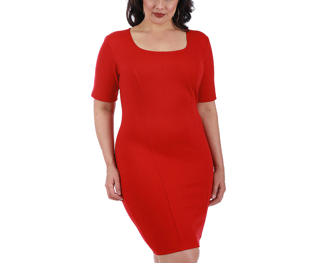  InstantFigure InstantFigure Curvy Plus Size Short Dress Short Sleeves 168027C - Heather Charcoal - Bonton