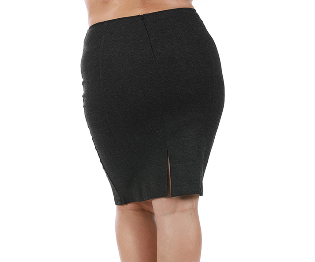  InstantFigure InstantFigure Curvy Plus Size Short Pencil Skirt With Back Zip 16807MC - Heather Charcoal - Bonton