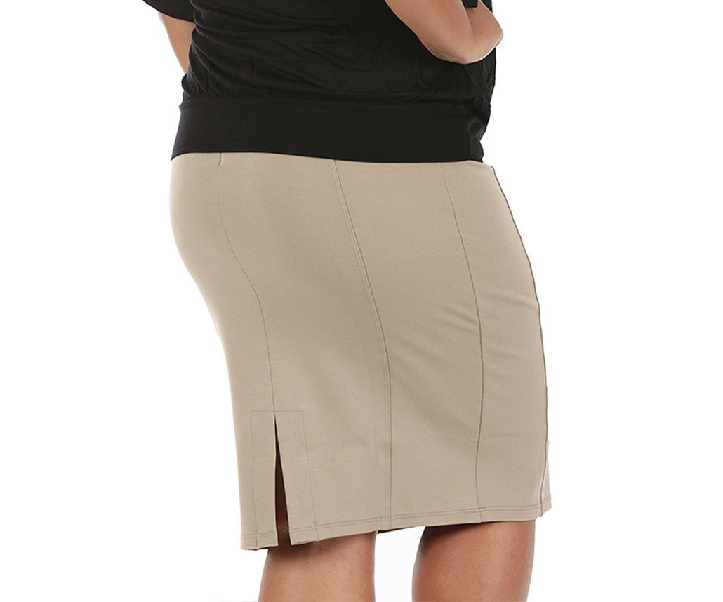  InstantFigure InstantFigure Curvy Plus Size Short Pencil Skirt With Back Zip 16807MC - Heather Charcoal - Bonton